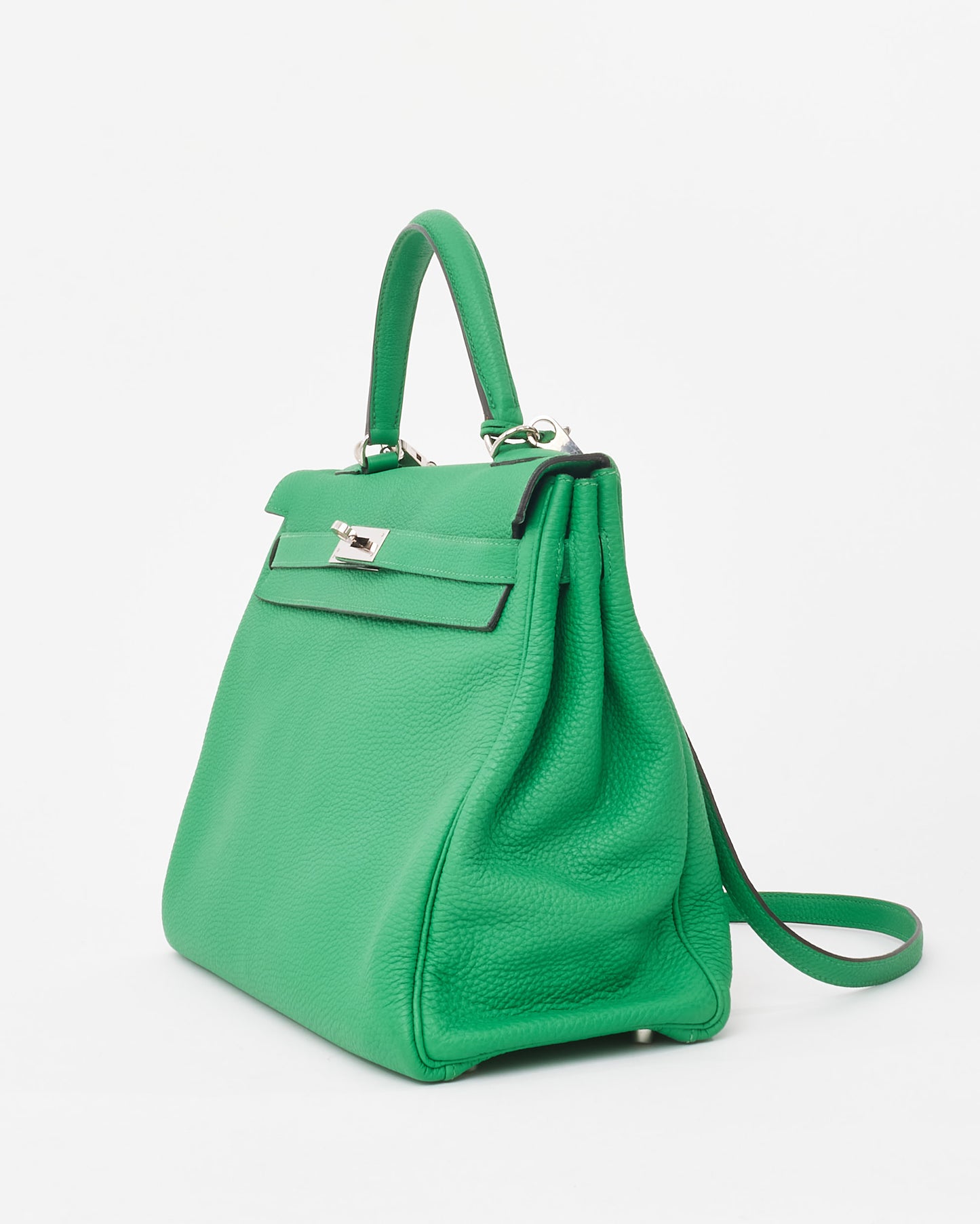 Hermès Green Bamboo Clemence Leather Kelly Retourne 32 Handbag PHW