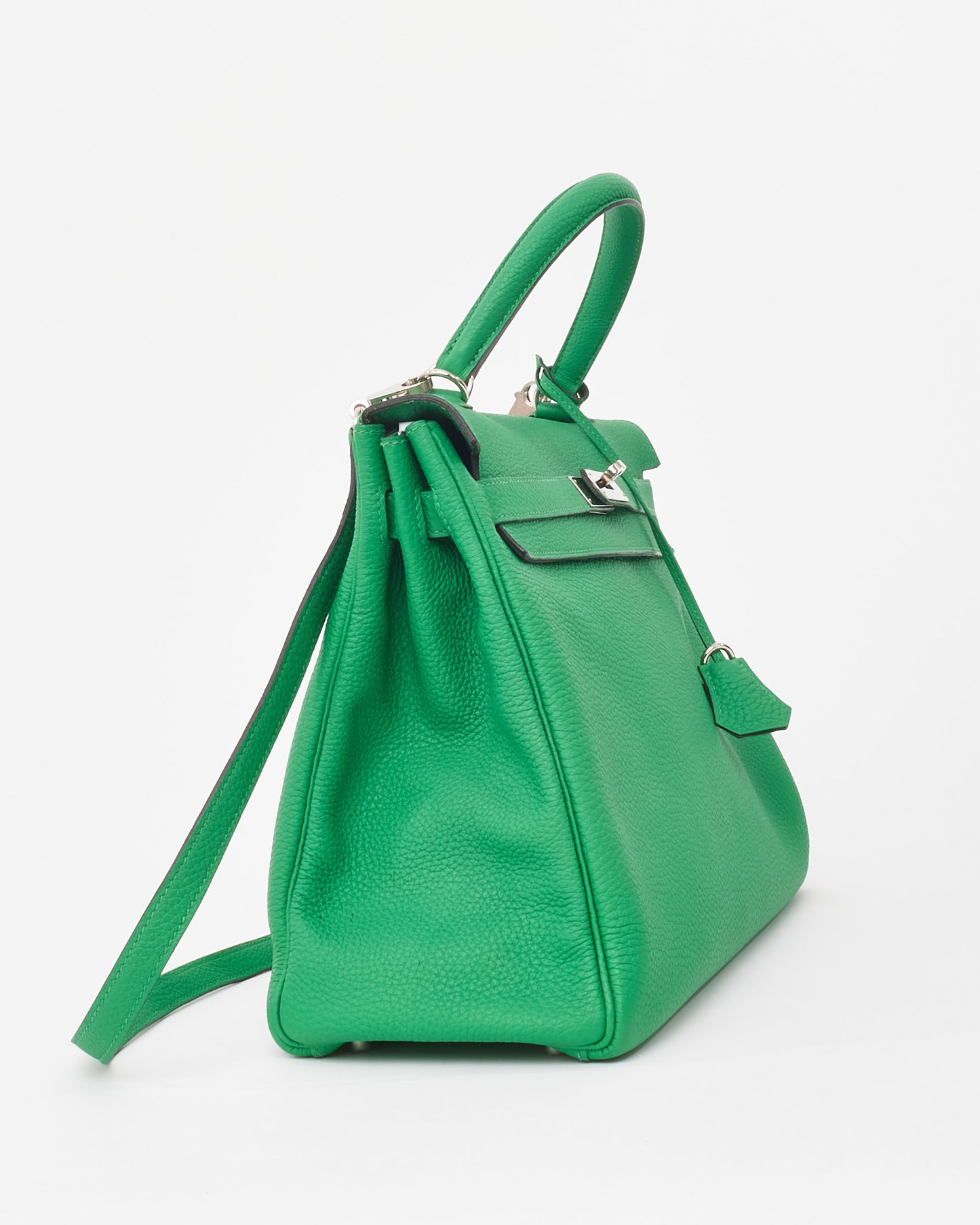 Hermès Green Bamboo Clemence Leather Kelly Retourne 32 Handbag PHW