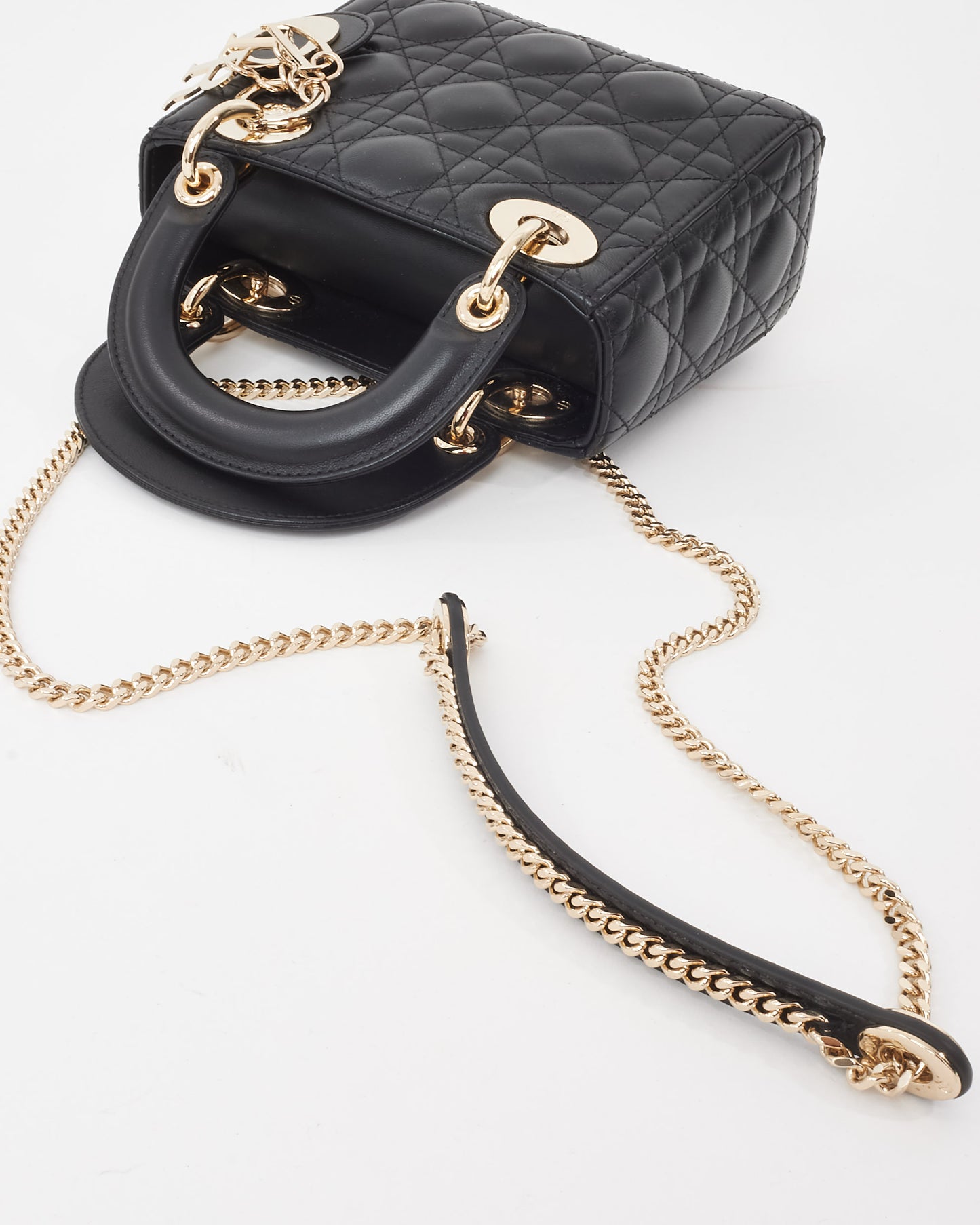 Dior Black Cannage Lambskin Leather Mini Lady Dior Bag CPHW