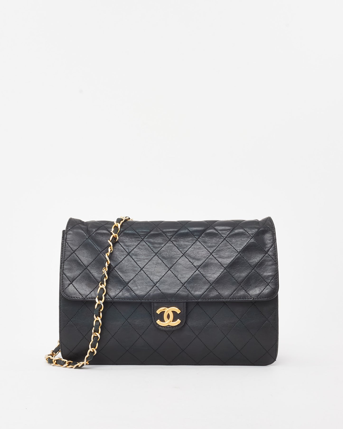 Chanel Vintage Black Quilted Lambskin Leather Single Flap Bag GHW