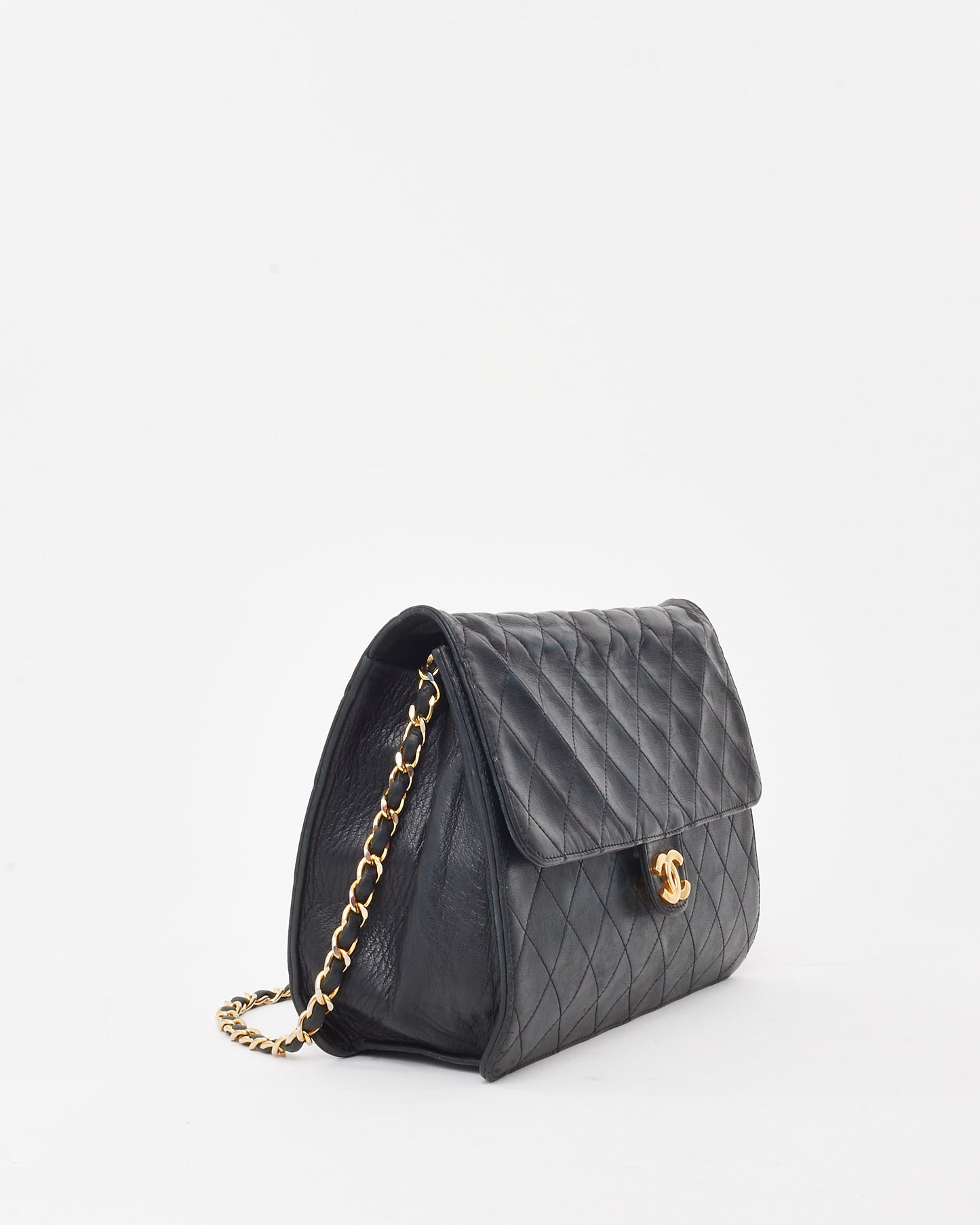 Chanel Vintage Black Quilted Lambskin Leather Single Flap Bag GHW