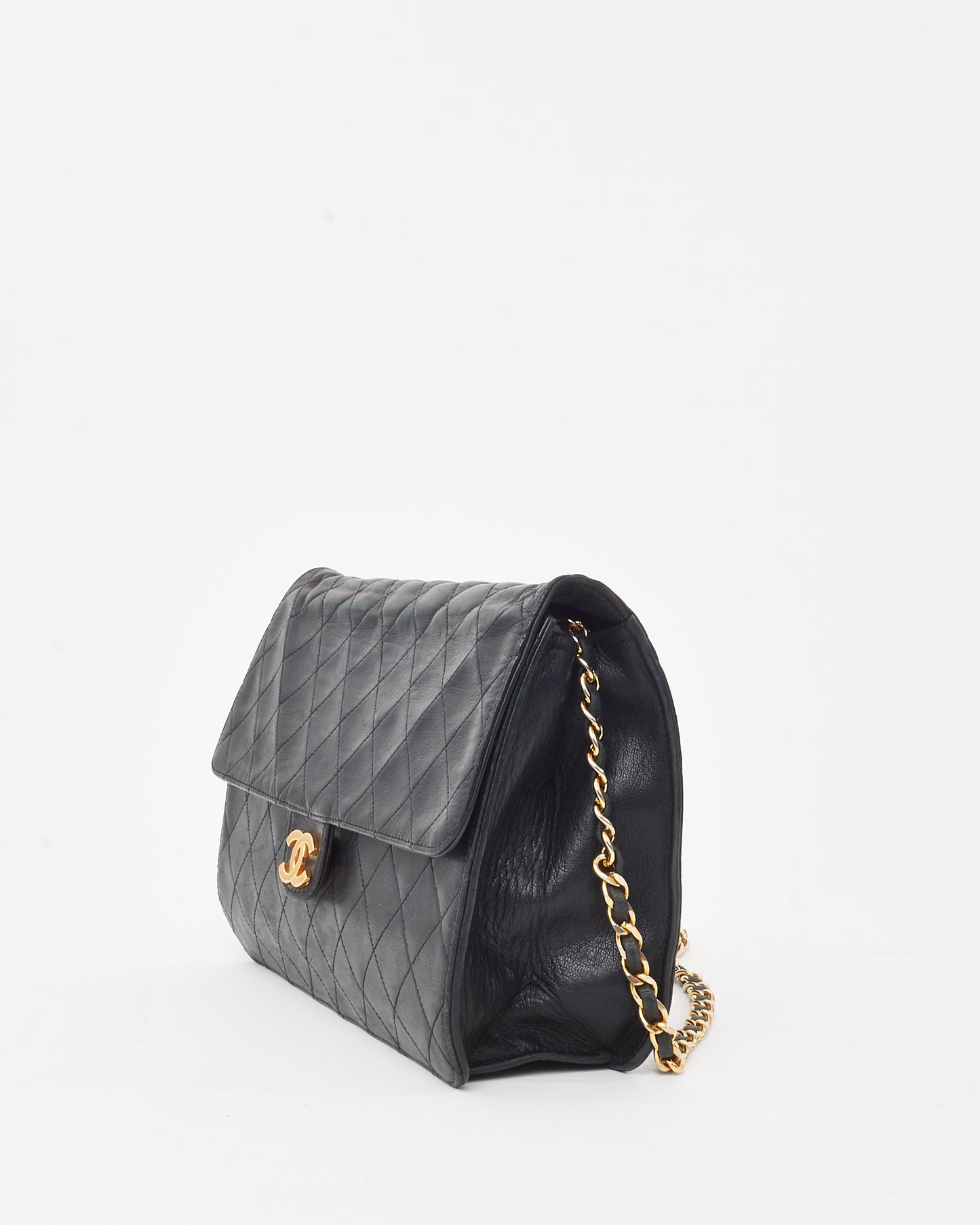 Chanel Vintage Black Quilted Lambskin Leather Single Flap Bag GHW