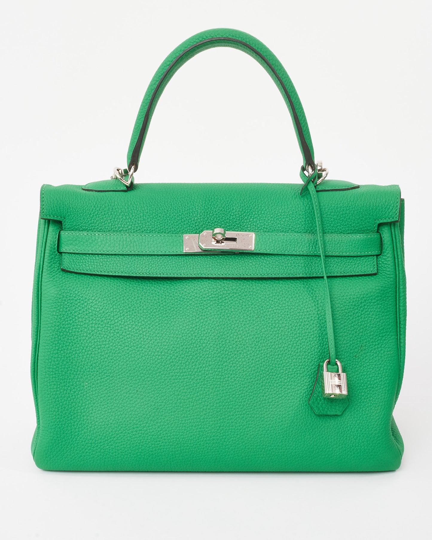 Hermès Green Bamboo Clemence Leather Kelly Retourne 32 Handbag PHW