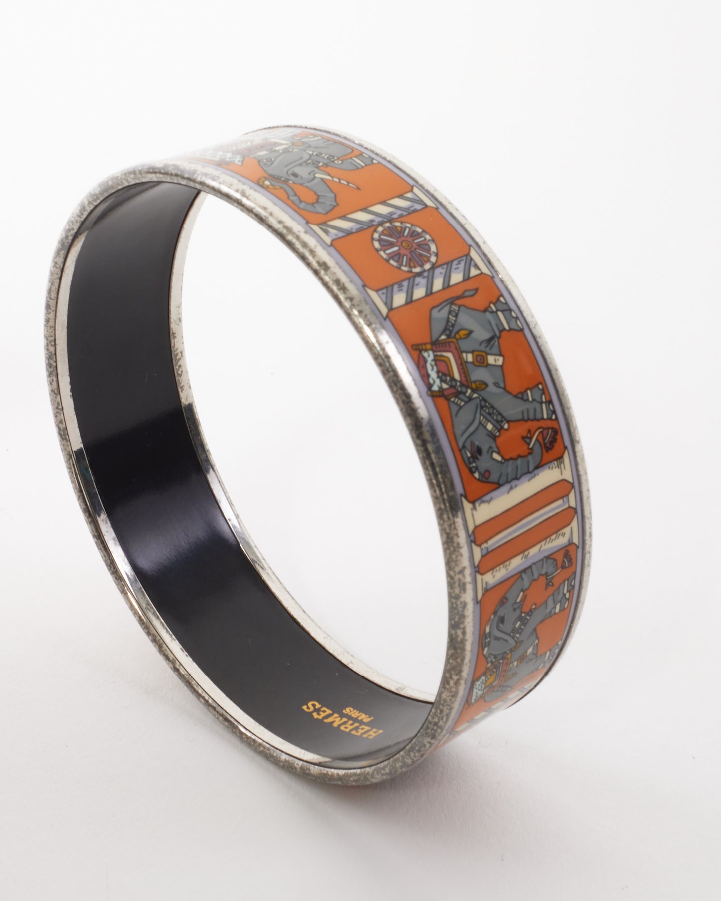 Hermès Orange Elephant Enamel Print Bangle - L
