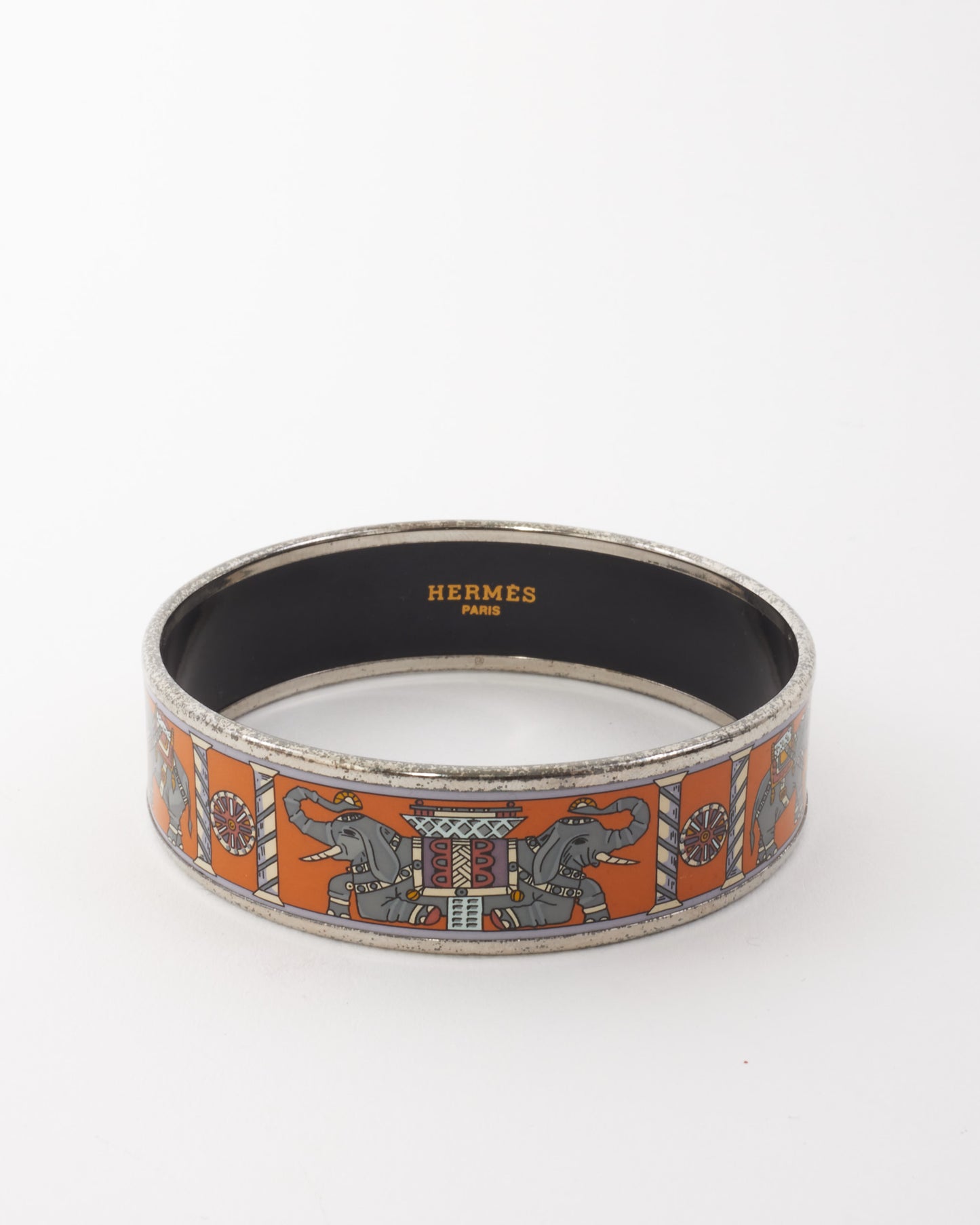 Hermès Orange Elephant Enamel Print Bangle - L