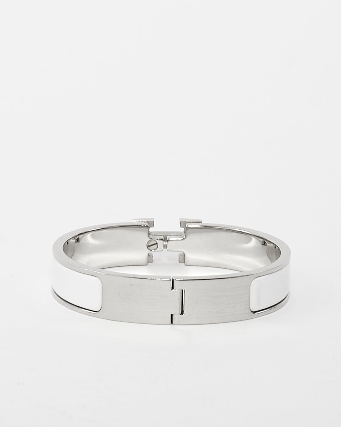 Hermès White & Silver Enamel Clic Clac Bracelet - PM