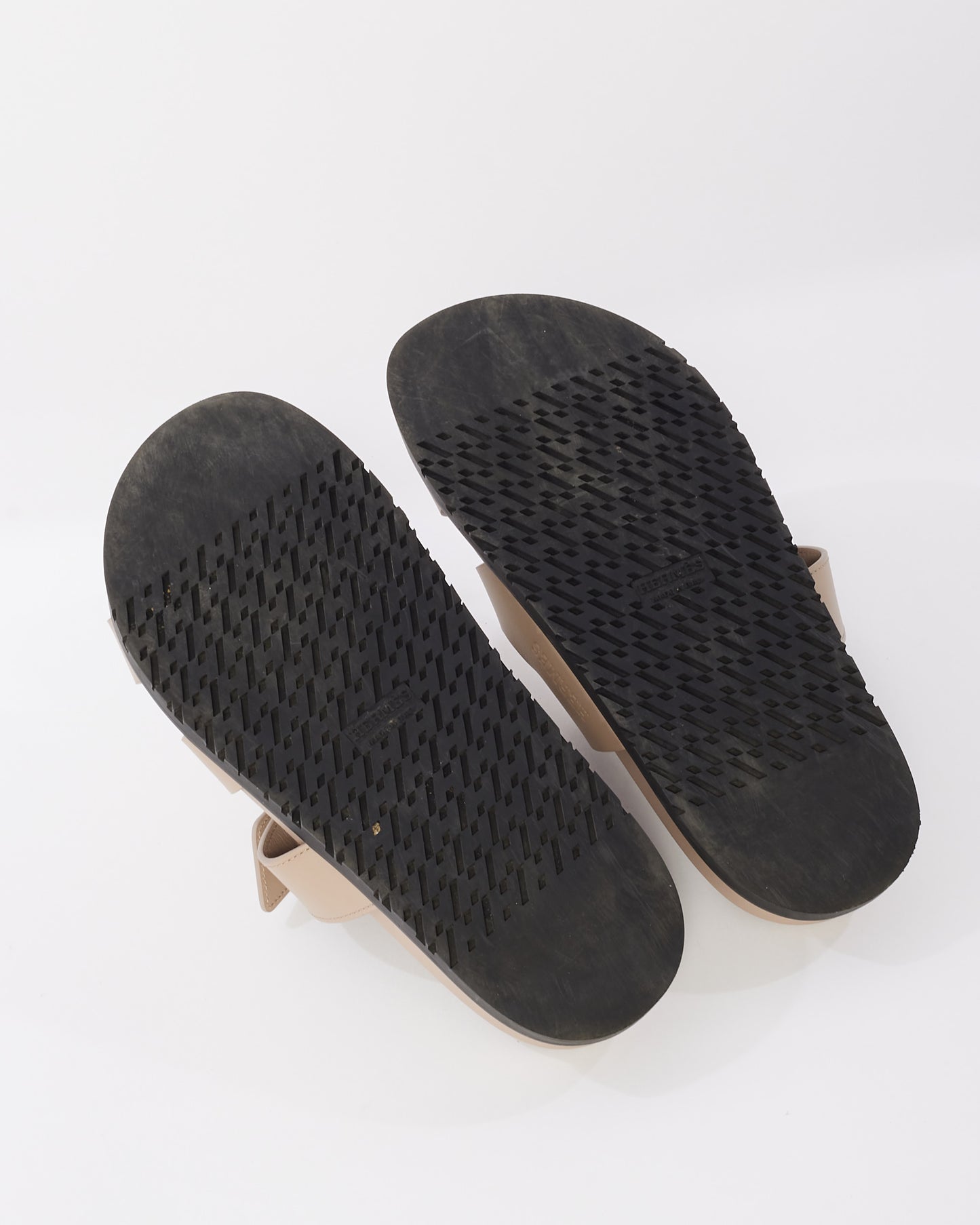 Hermès "Beige Mastic" Leather Chypre Sandals - 39.5