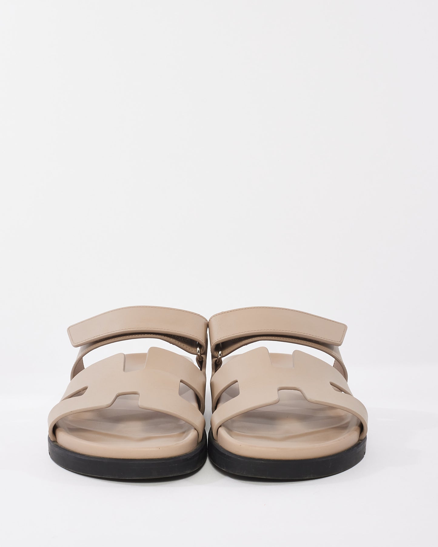 Hermès "Beige Mastic" Leather Chypre Sandals - 39.5