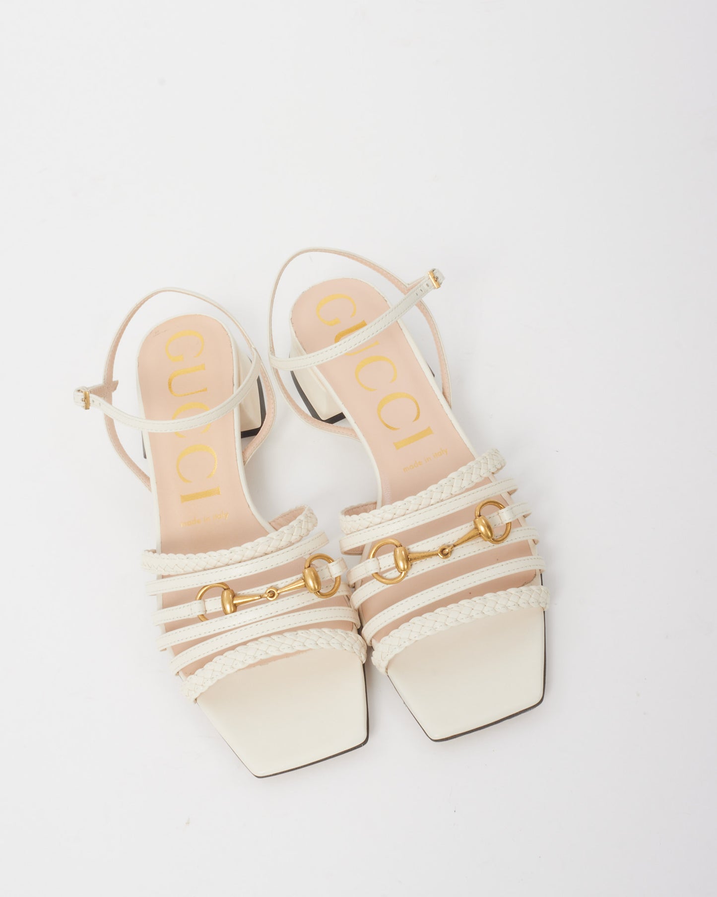 Gucci White Leather Strappy Horsebit Sandals - 38