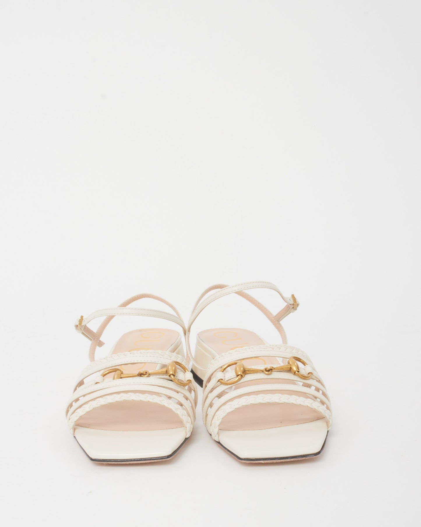 Gucci White Leather Strappy Horsebit Sandals - 38
