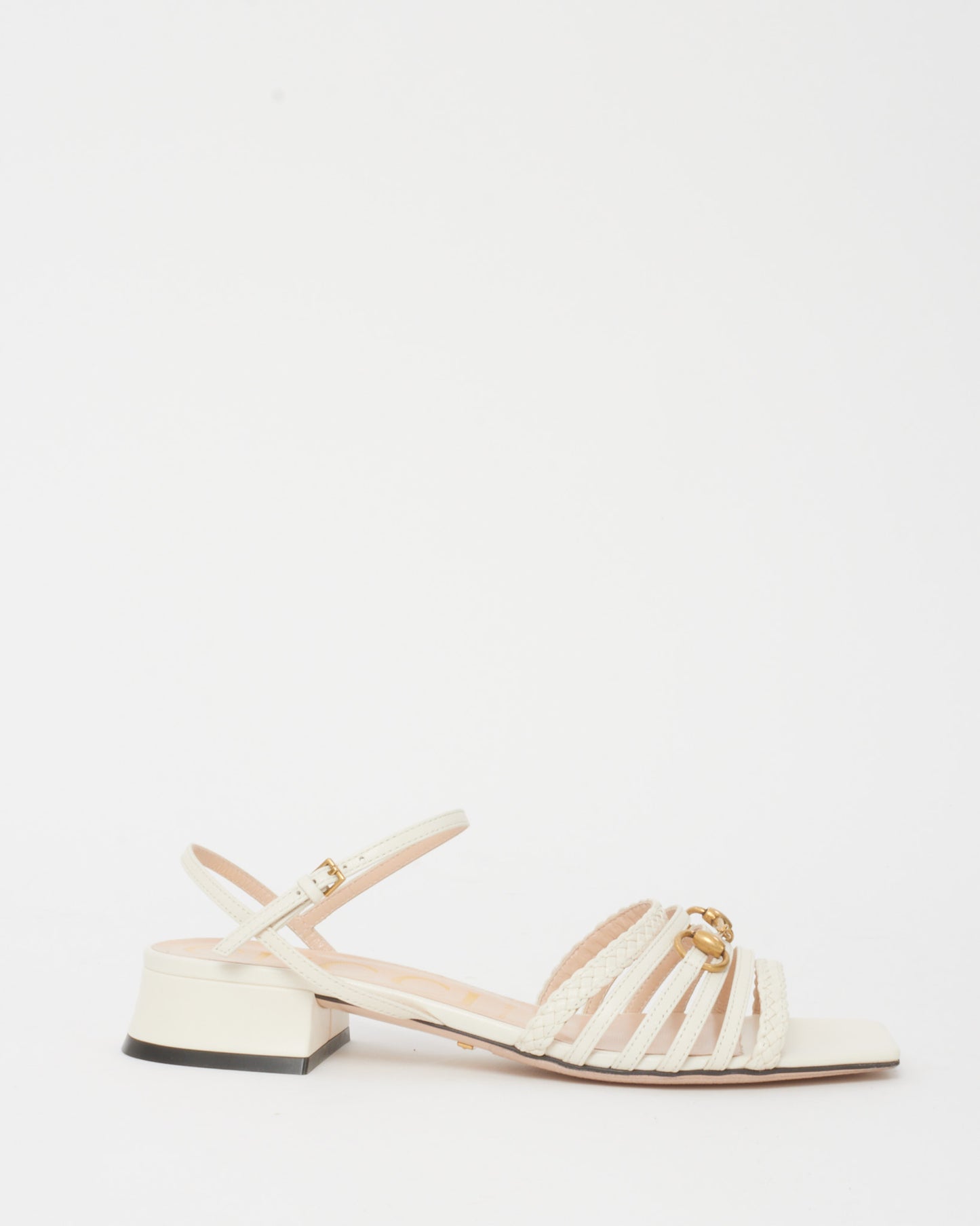 Gucci White Leather Strappy Horsebit Sandals - 38