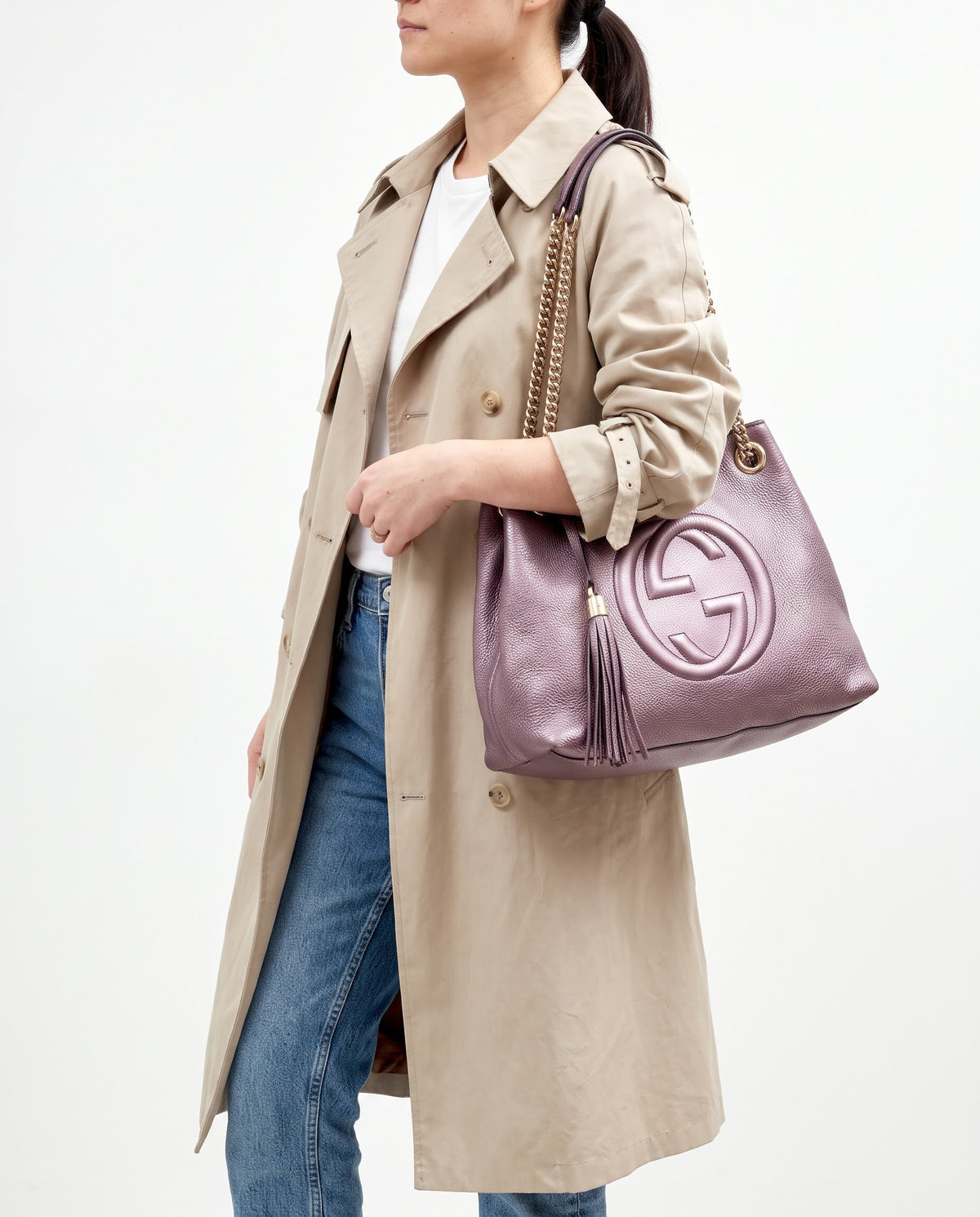 Gucci Metallic Purple Pebbled Leather GG Soho Chain Shoulder Bag