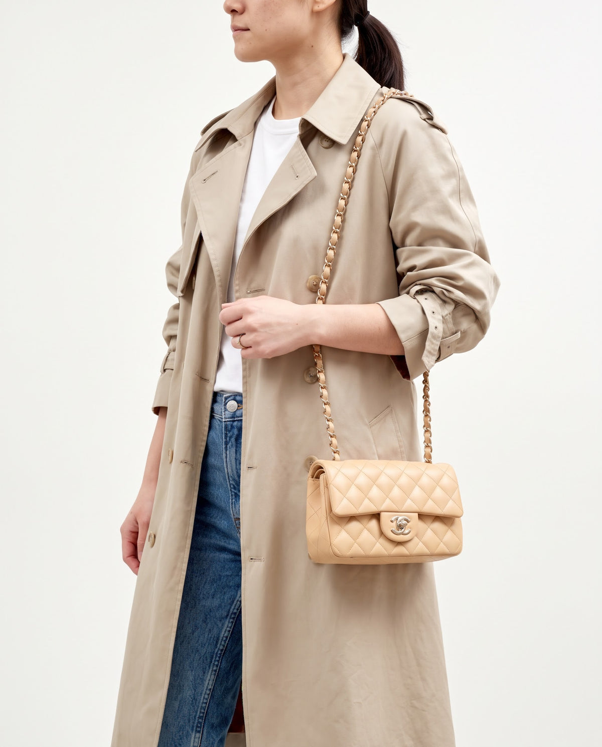 Chanel Beige Lambskin Quilted Leather Rectangular Mini Flap Bag GHW