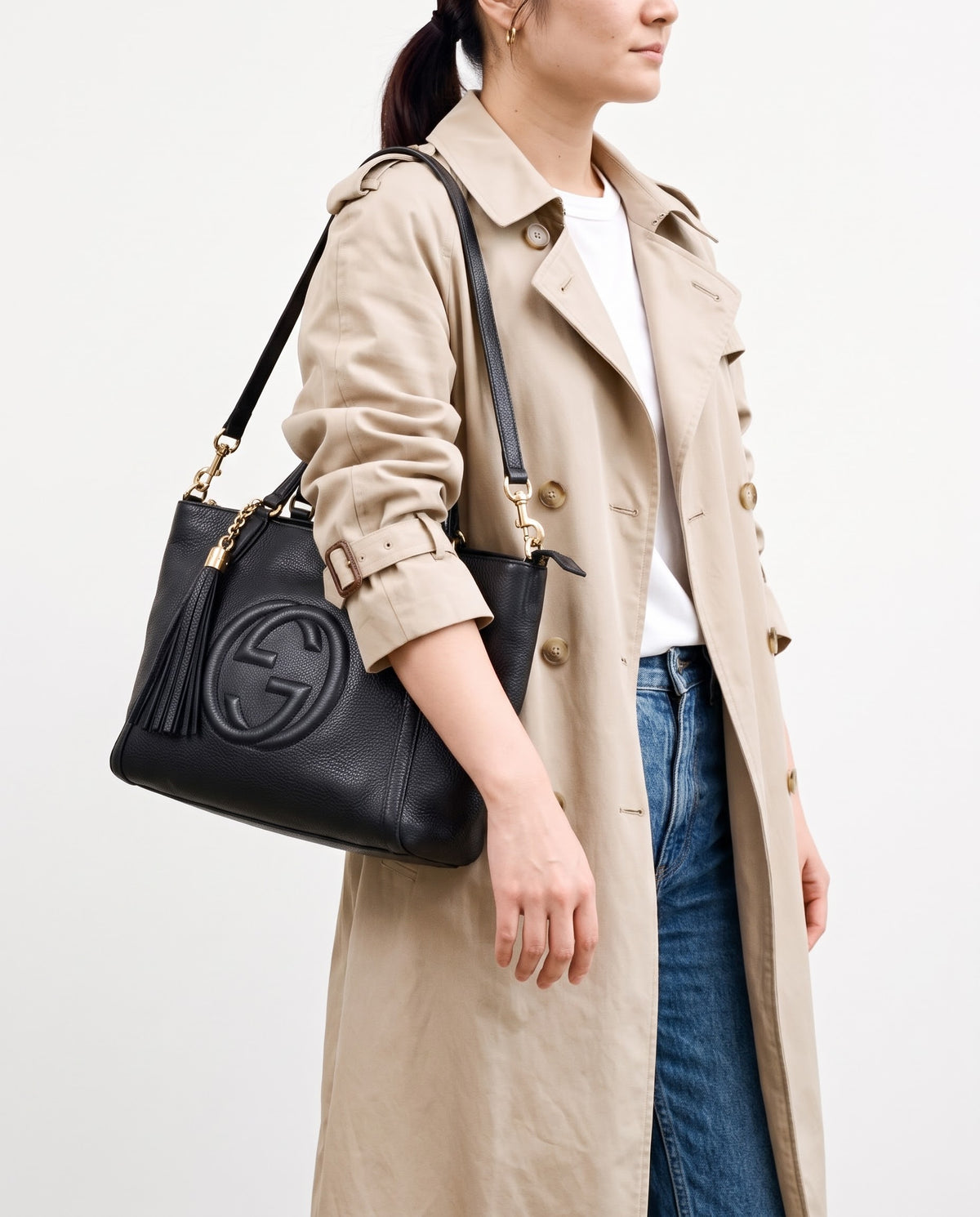 Gucci Black Leather Small Interlocking G Soho Cellarius 2Way Tote Bag