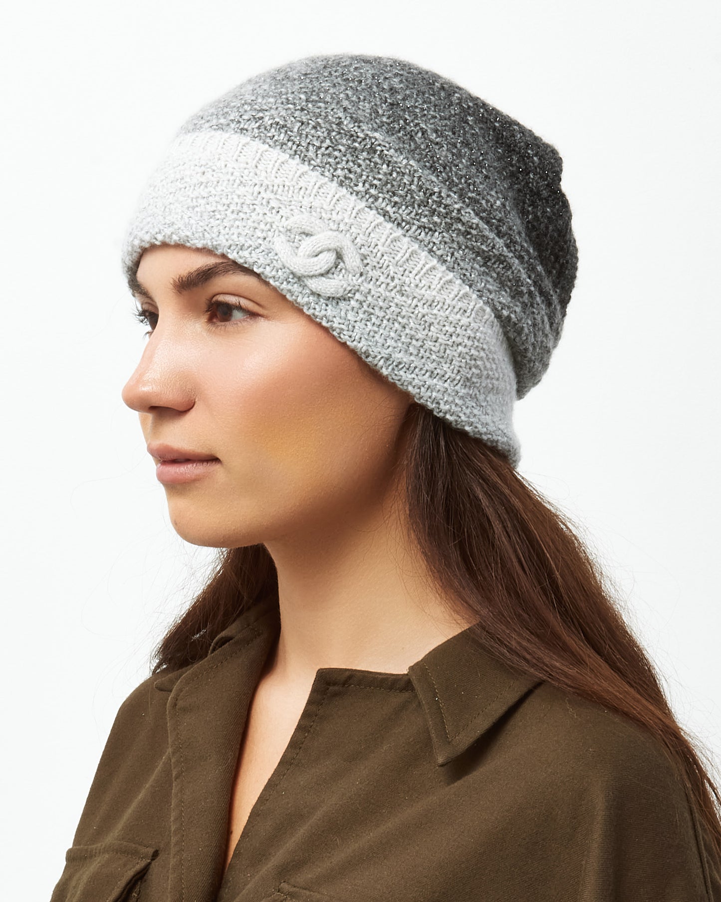 Chanel Grey Ombre Cashmere Knit CC Logo Beanie Hat