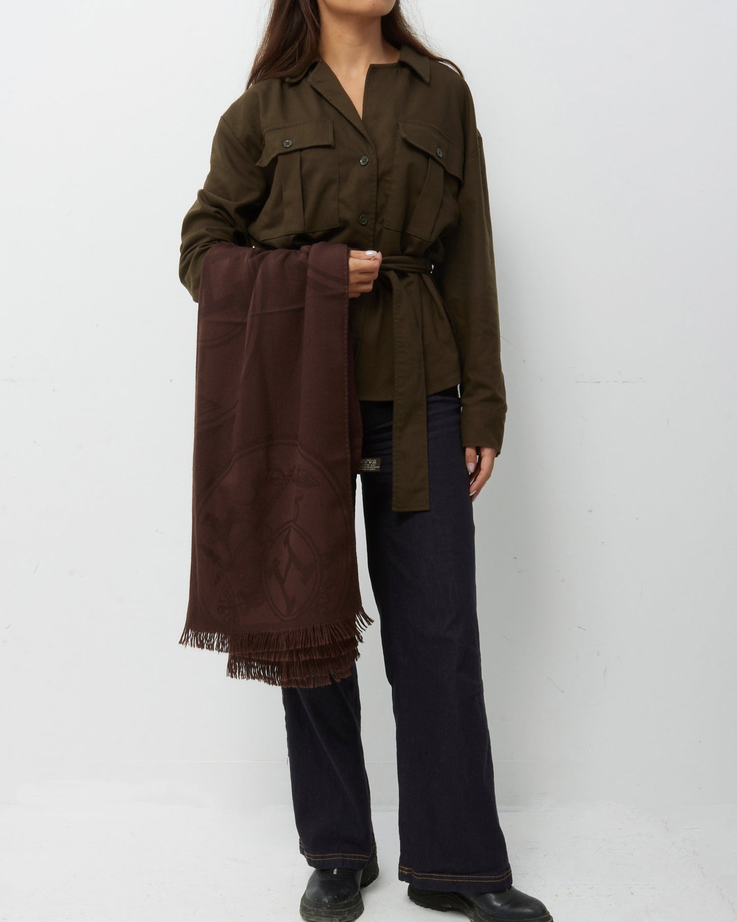 Hermès Brown Cashmere and Silk New Libris Stole Scarf