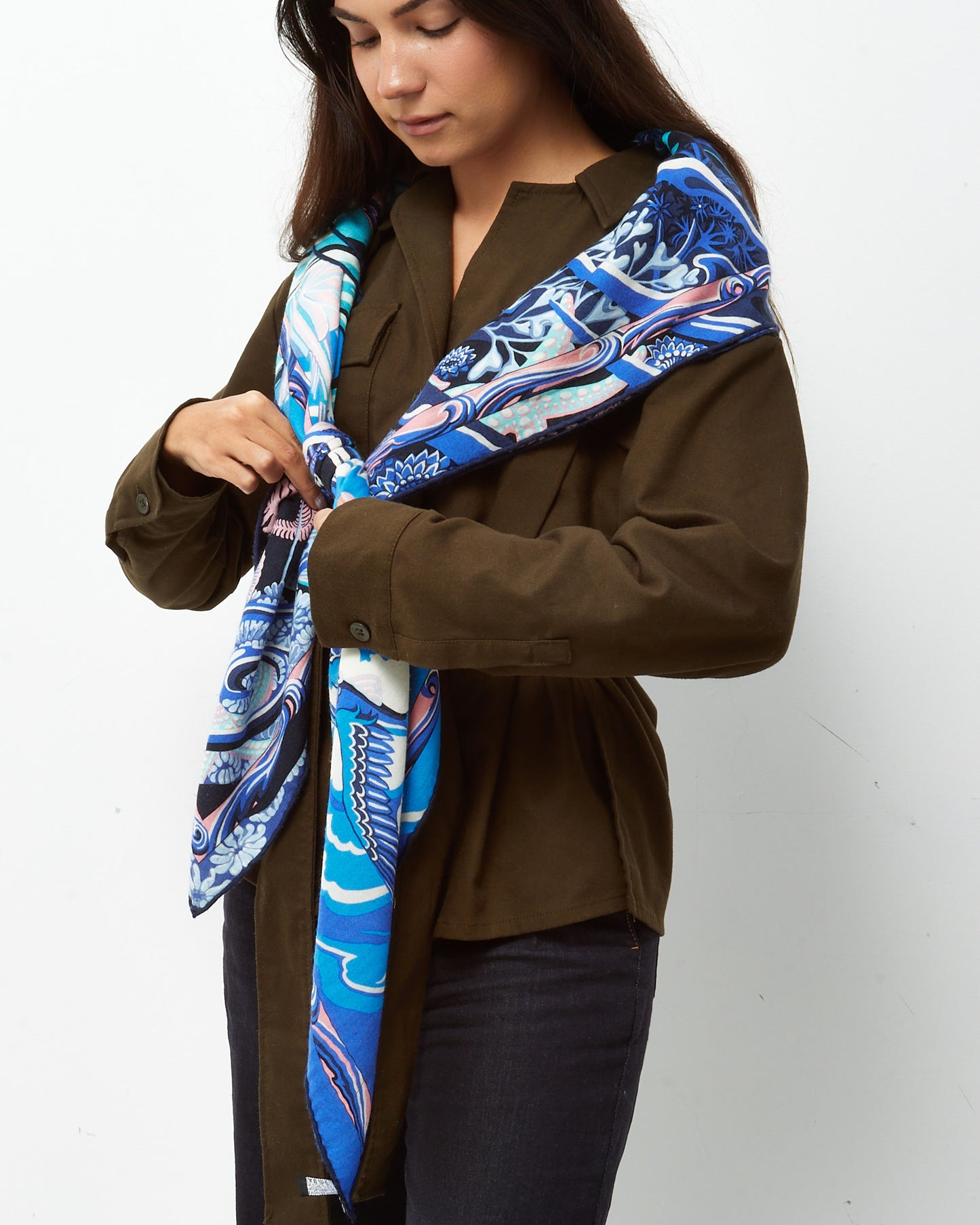 Hermès Blue/Turquoise/Pink/White Multi "De La Mer Au Ciel" Cashmere and Silk 140cm Shawl Scarf