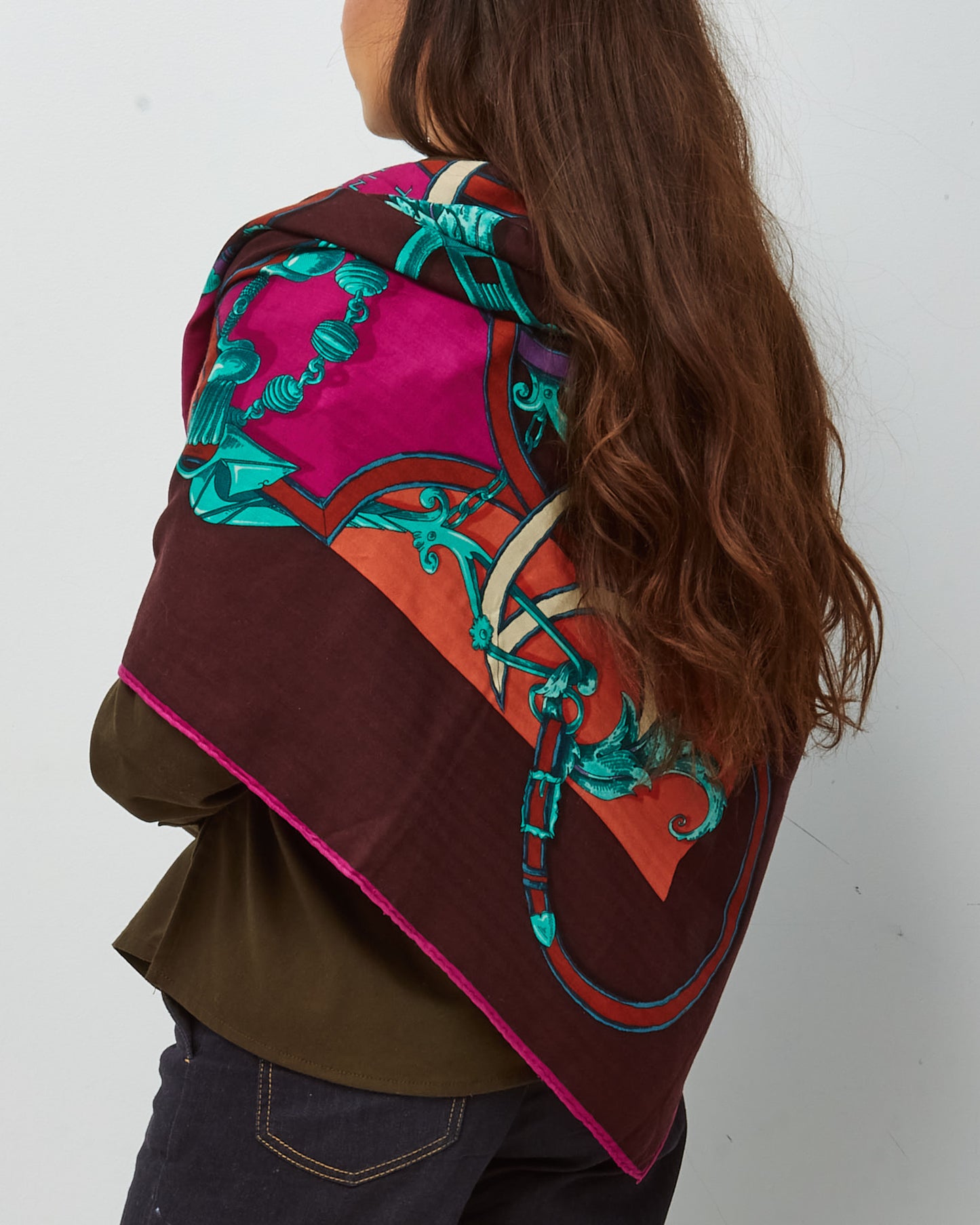 Hermès Purple/Turquoise/Orange/Brown "L'Instruction du Roy Bayadere" Cashmere and Silk 140cm Shawl Scarf