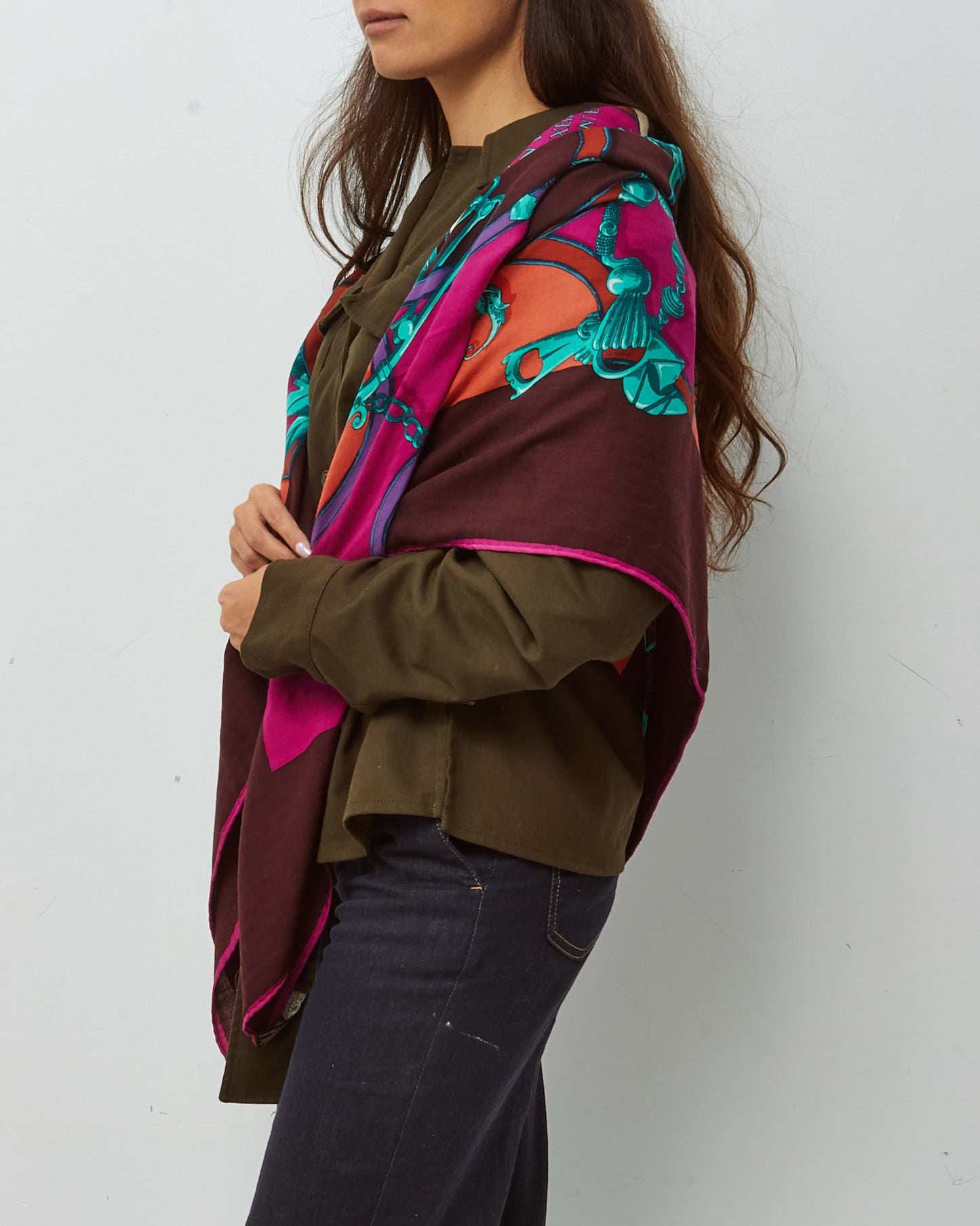 Hermès Purple/Turquoise/Orange/Brown "L'Instruction du Roy Bayadere" Cashmere and Silk 140cm Shawl Scarf