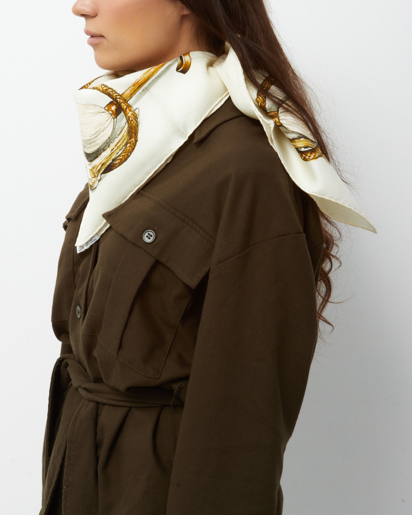 Hermès Beige/Cream/Gold/Brown Multi "A Propos de Bottes" 90cm Silk Scarf