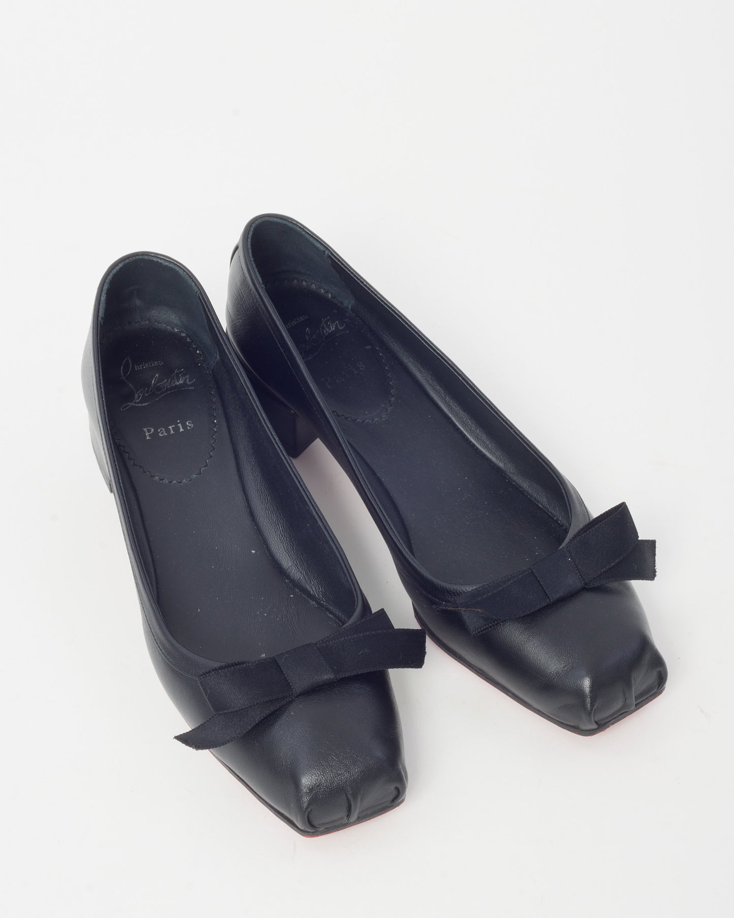 Christian Louboutin Black Leather Mamaflirt 30 Bow Block Heel Ballerina Pumps - 38