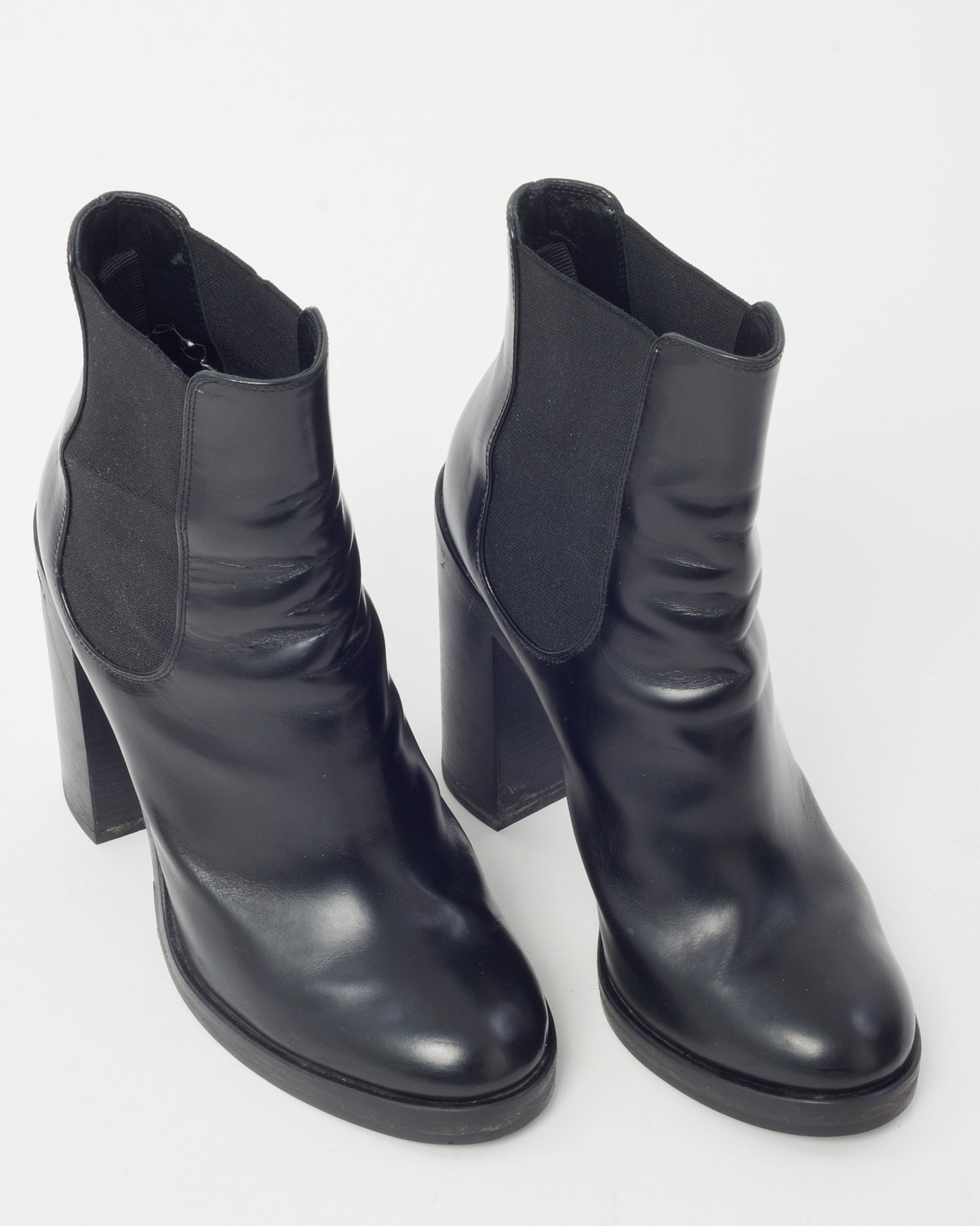 Dolce & Gabbana Black Leather and Elastic Round Toe Heeled Booties - 37.5