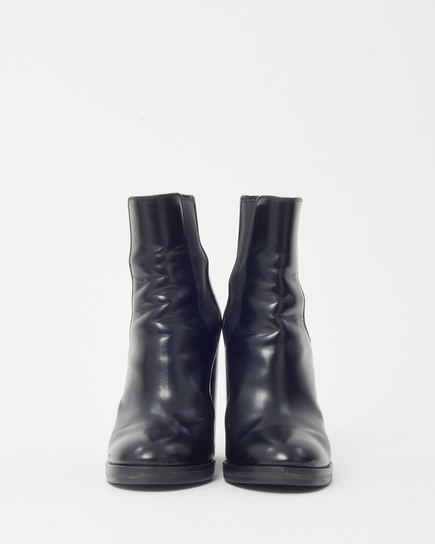 Dolce & Gabbana Black Leather and Elastic Round Toe Heeled Booties - 37.5