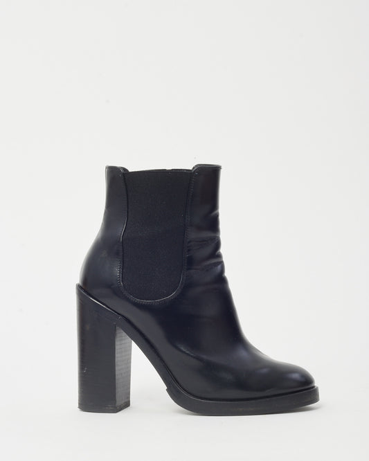 Dolce & Gabbana Black Leather and Elastic Round Toe Heeled Booties - 37.5
