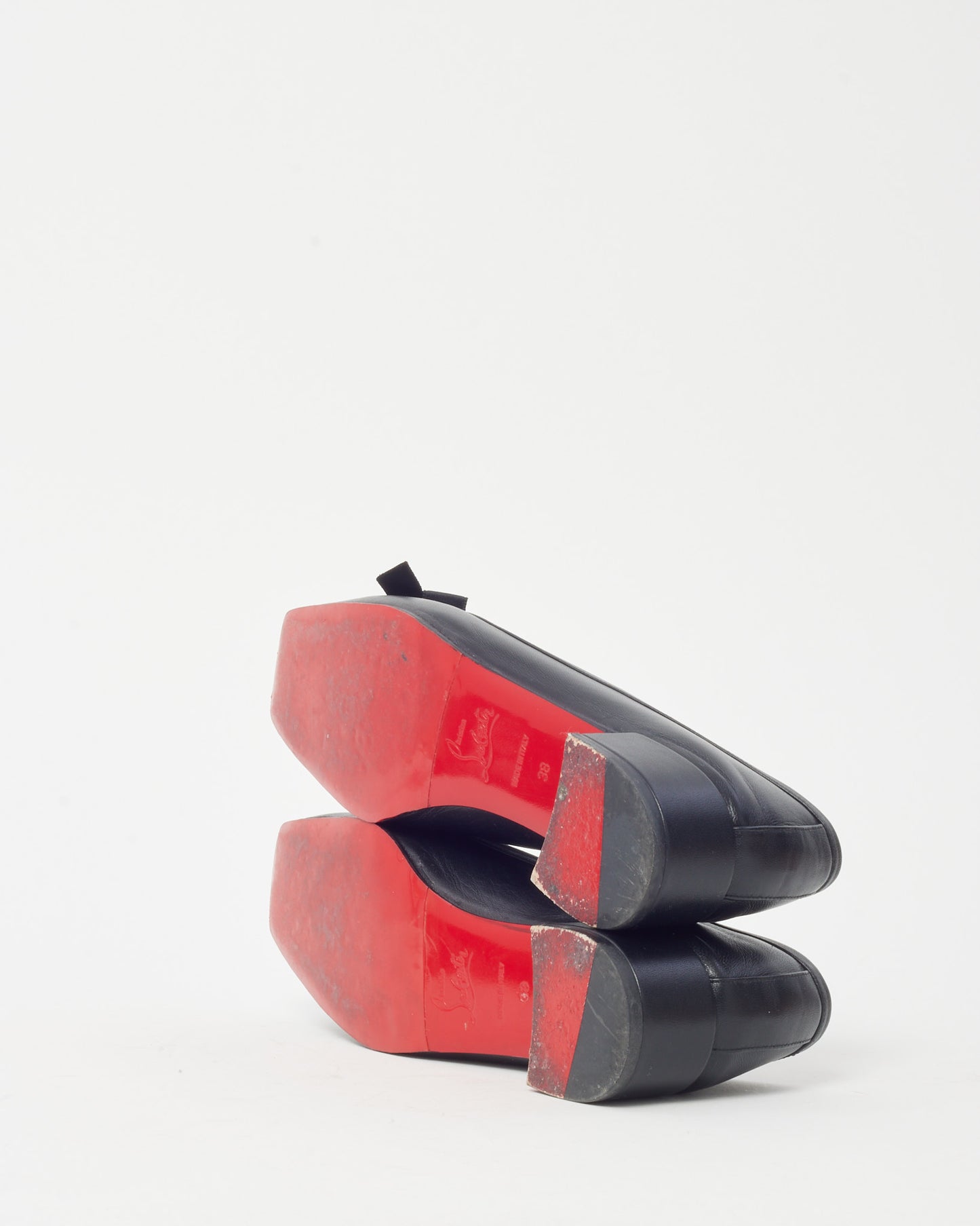 Christian Louboutin Black Leather Mamaflirt 30 Bow Block Heel Ballerina Pumps - 38