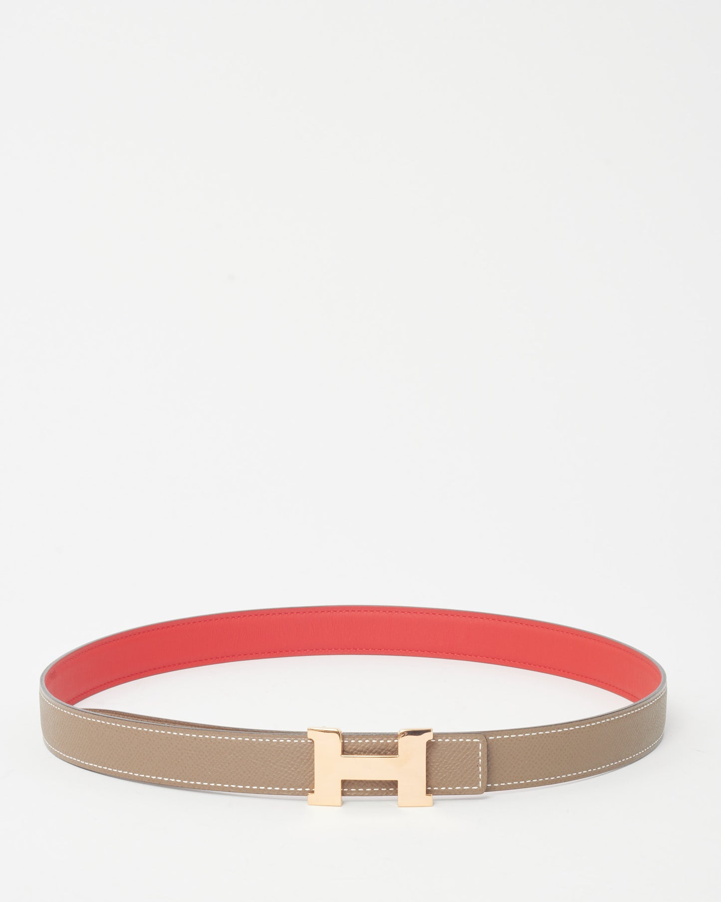 Hermès Etoupe Epsom & Red Swift Leather Reversible RGHW 24mm H Belt - 85