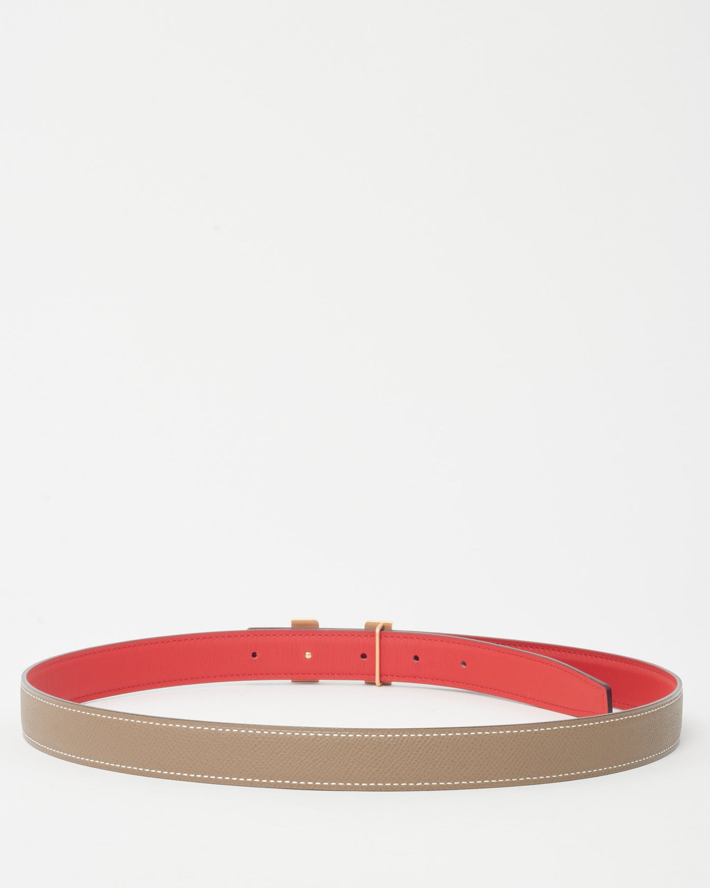 Hermès Etoupe Epsom & Red Swift Leather Reversible RGHW 24mm H Belt - 85