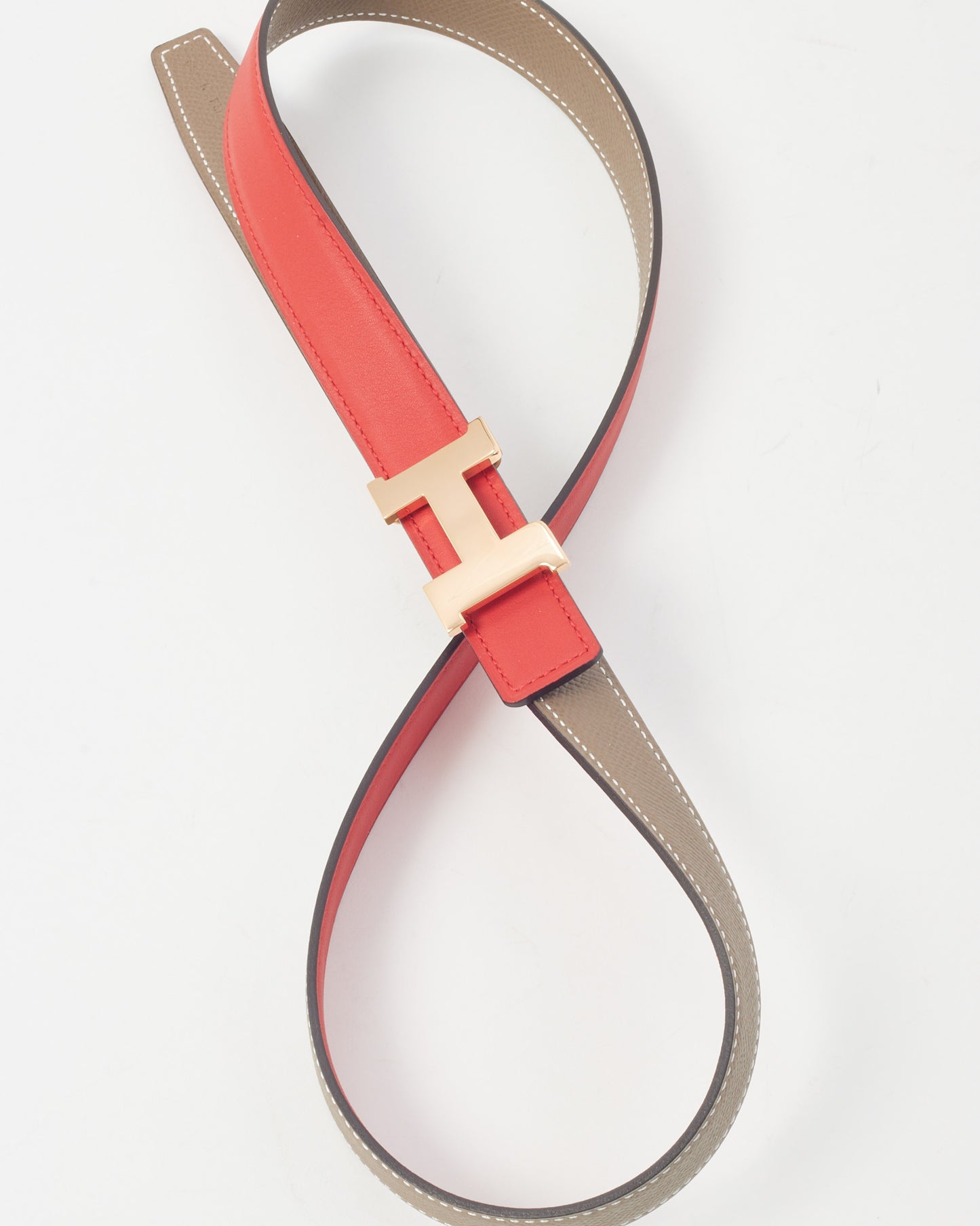 Hermès Etoupe Epsom & Red Swift Leather Reversible RGHW 24mm H Belt - 85