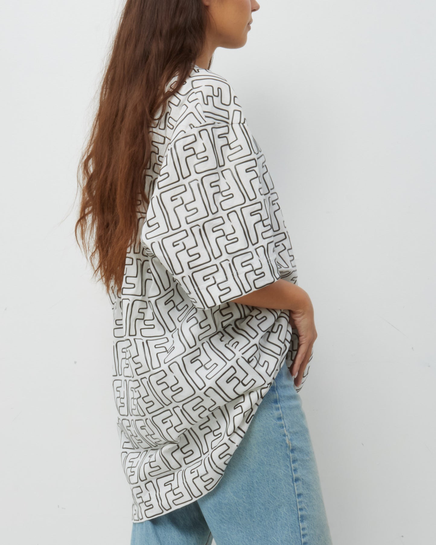 Fendi White and Black Zucca FF Logo Print T-Shirt - XXXL