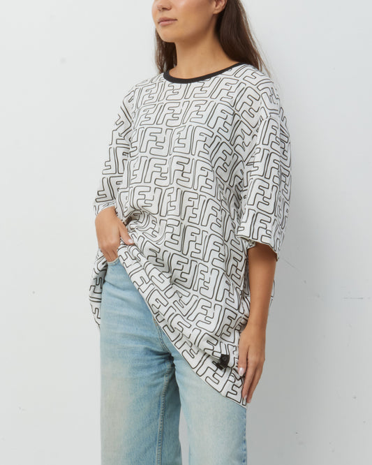 Fendi White and Black Zucca FF Logo Print T-Shirt - XXXL