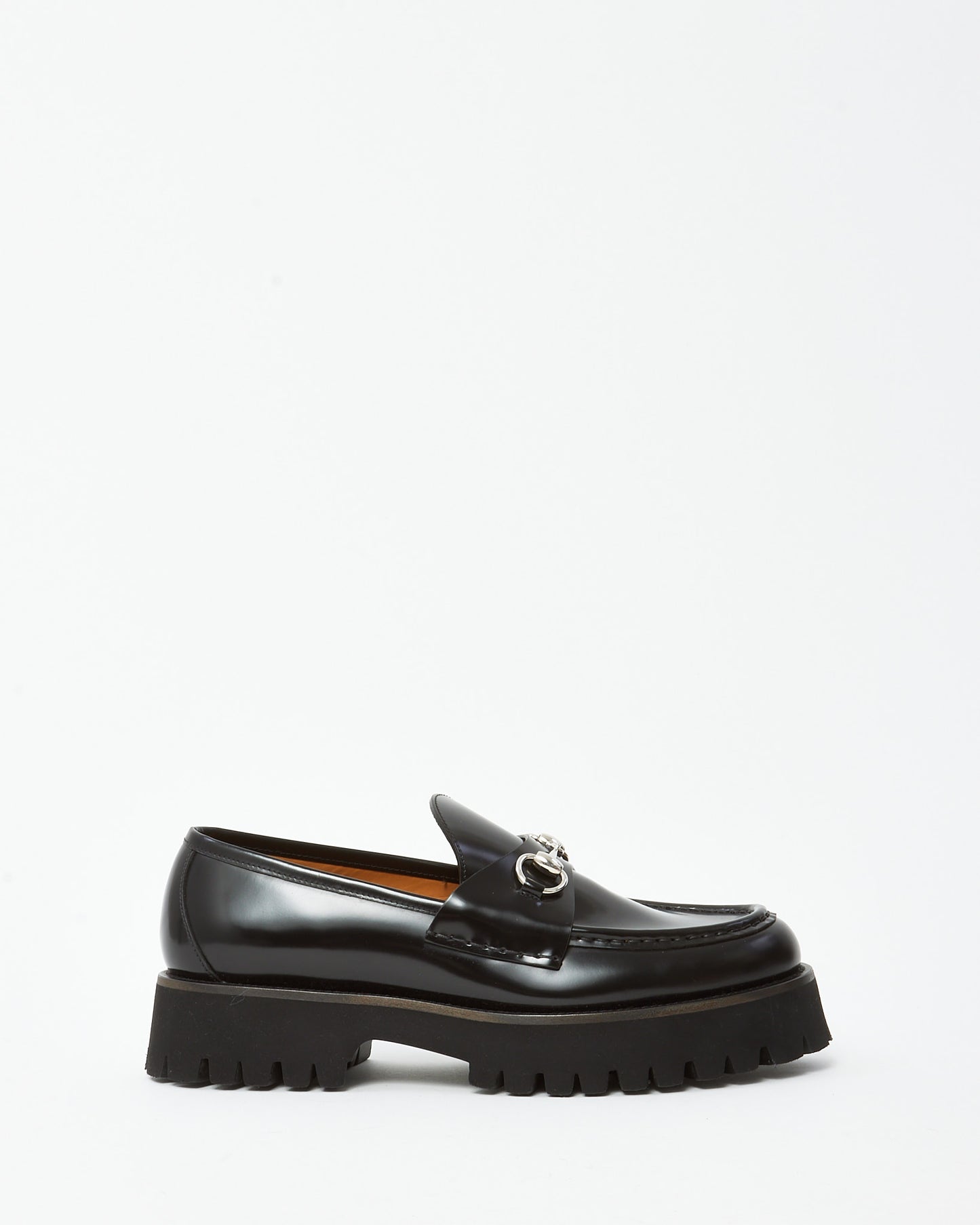 Gucci Black Leather SHW Horsebit Lug Sole Loafers - 41.5