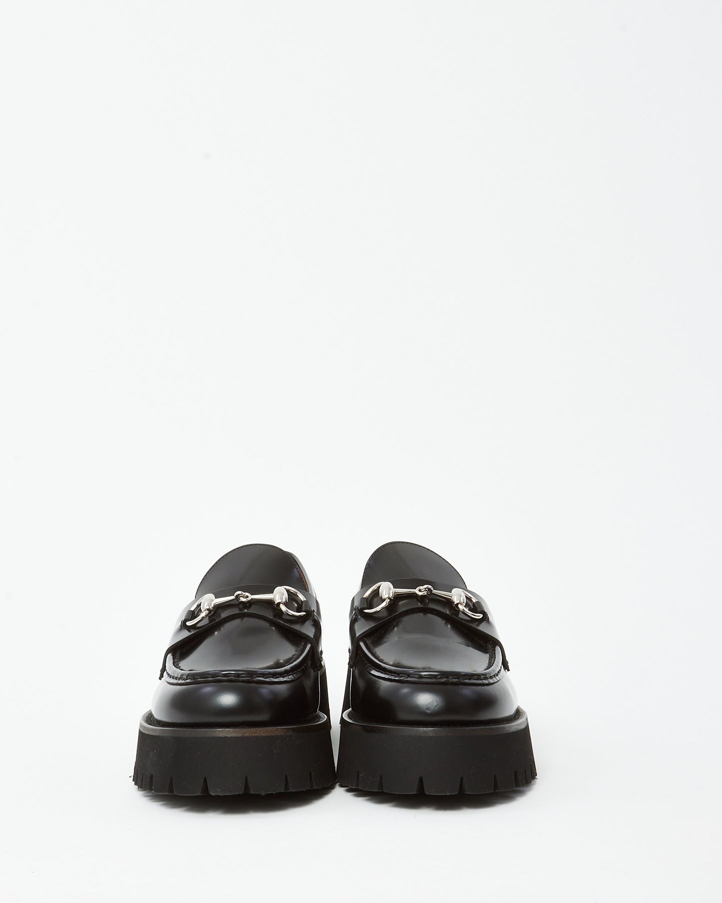 Gucci Black Leather SHW Horsebit Lug Sole Loafers - 41.5