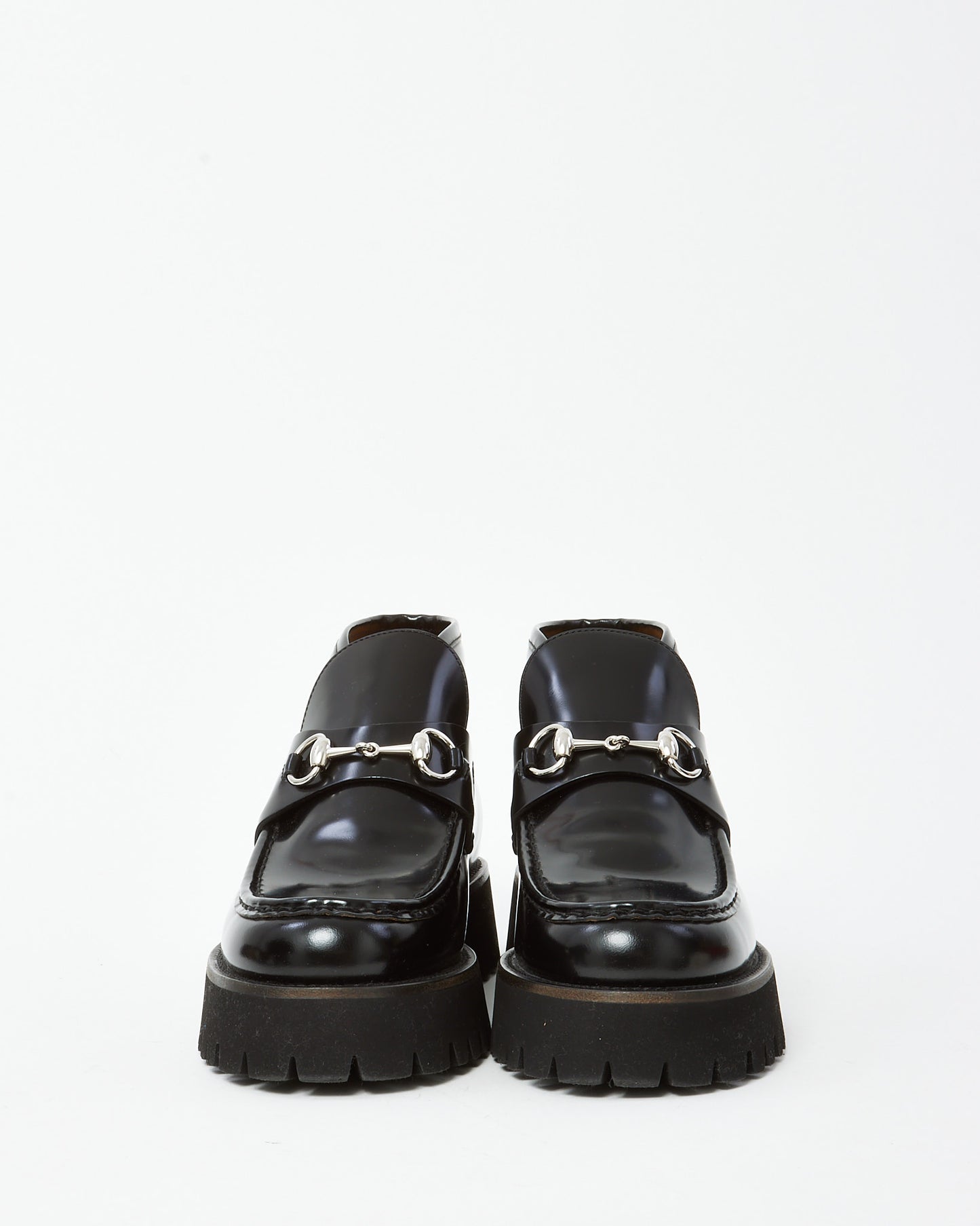 Gucci Black Leather SHW Horsebit Lug Sole Ankle Booties - 41.5