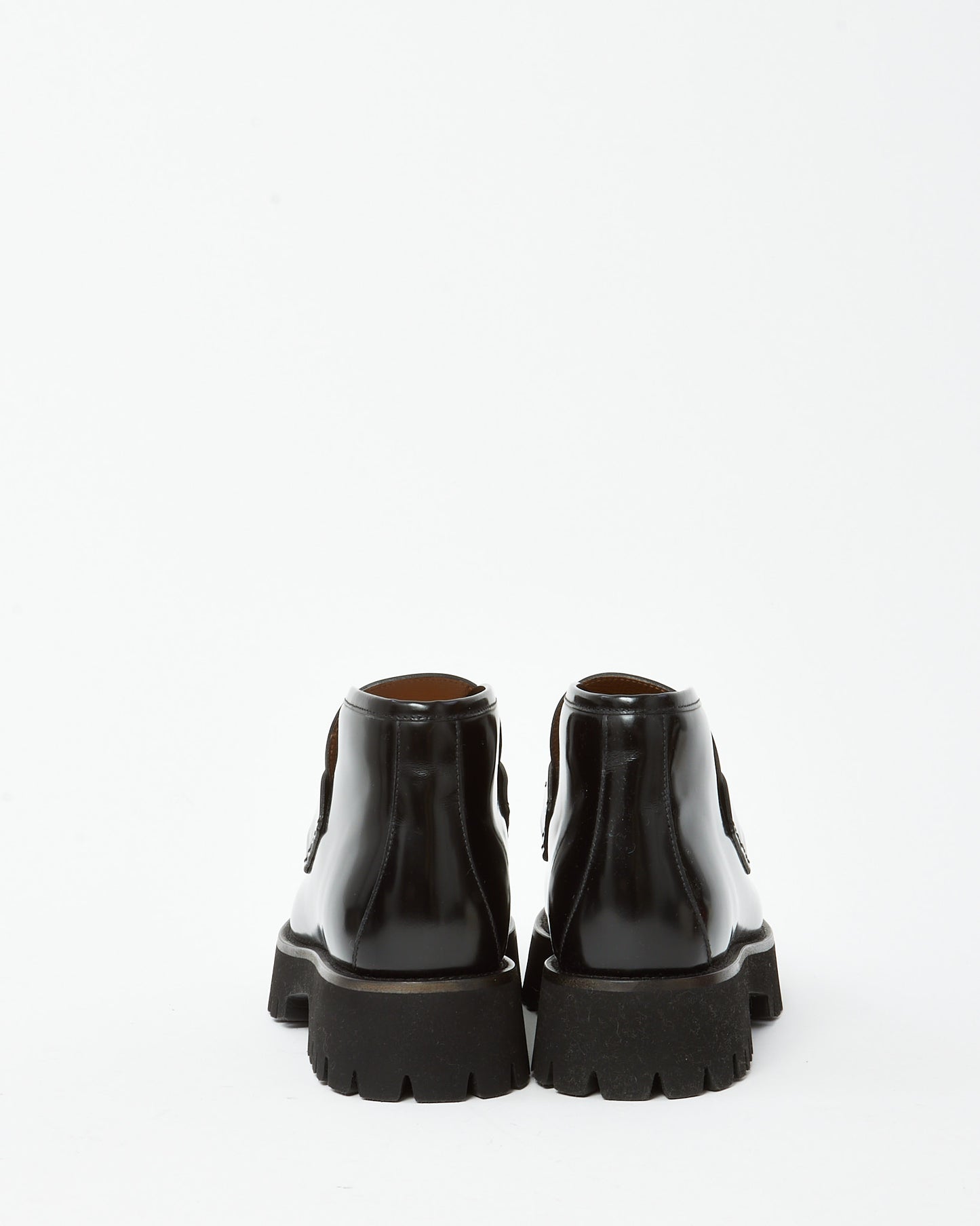 Gucci Black Leather SHW Horsebit Lug Sole Ankle Booties - 41.5