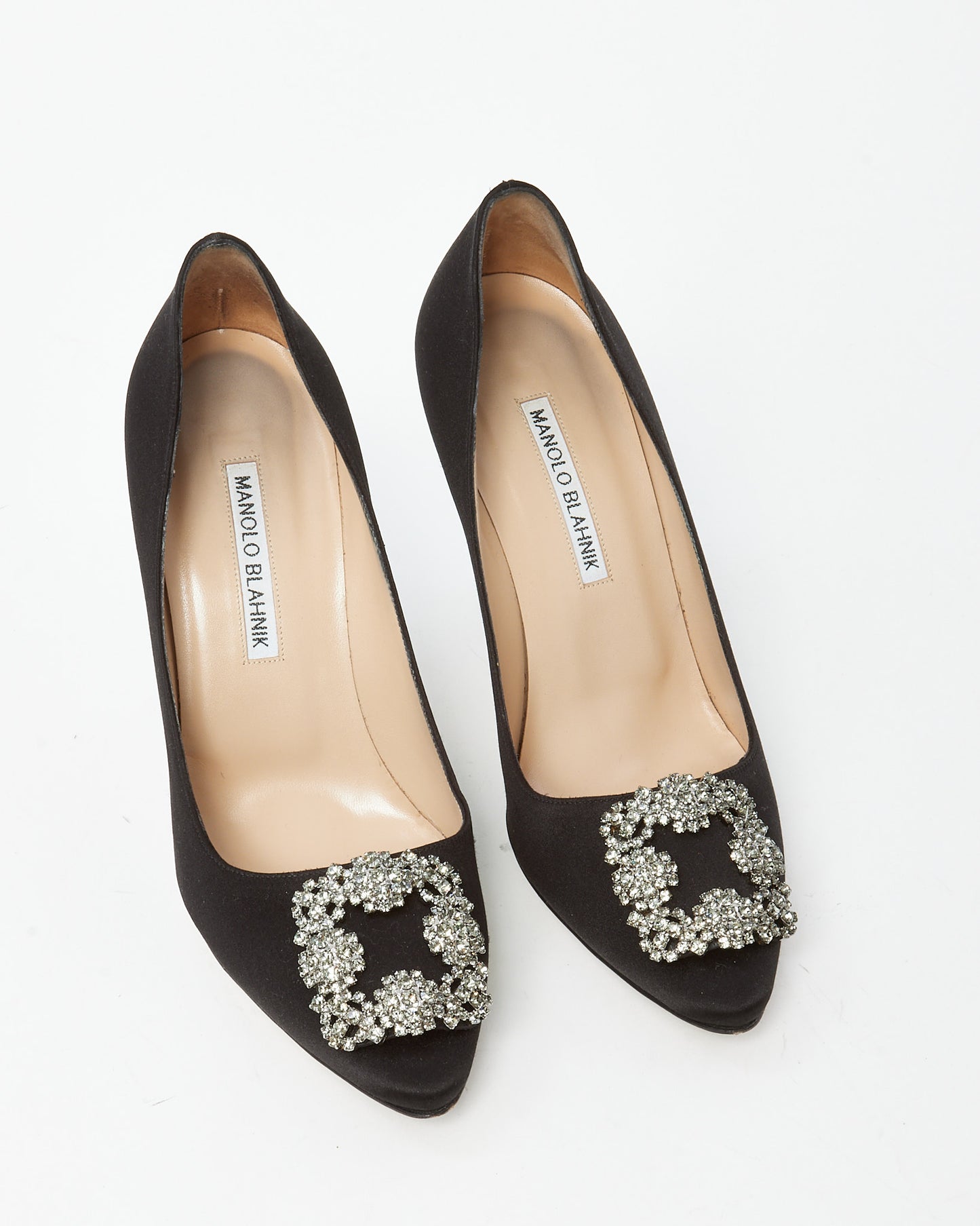 Manolo Blahnik Black Satin Jewel Buckle Hangisi Pumps - 37.5