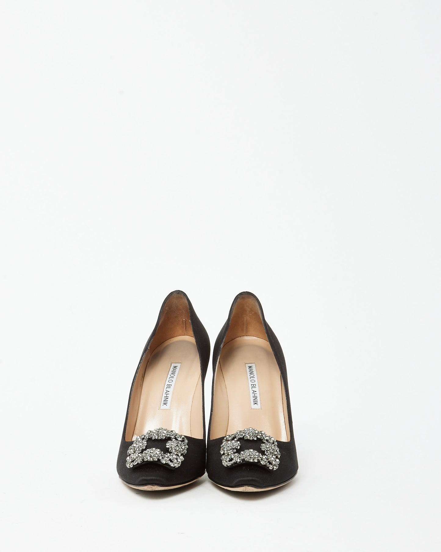 Manolo Blahnik Black Satin Jewel Buckle Hangisi Pumps - 37.5