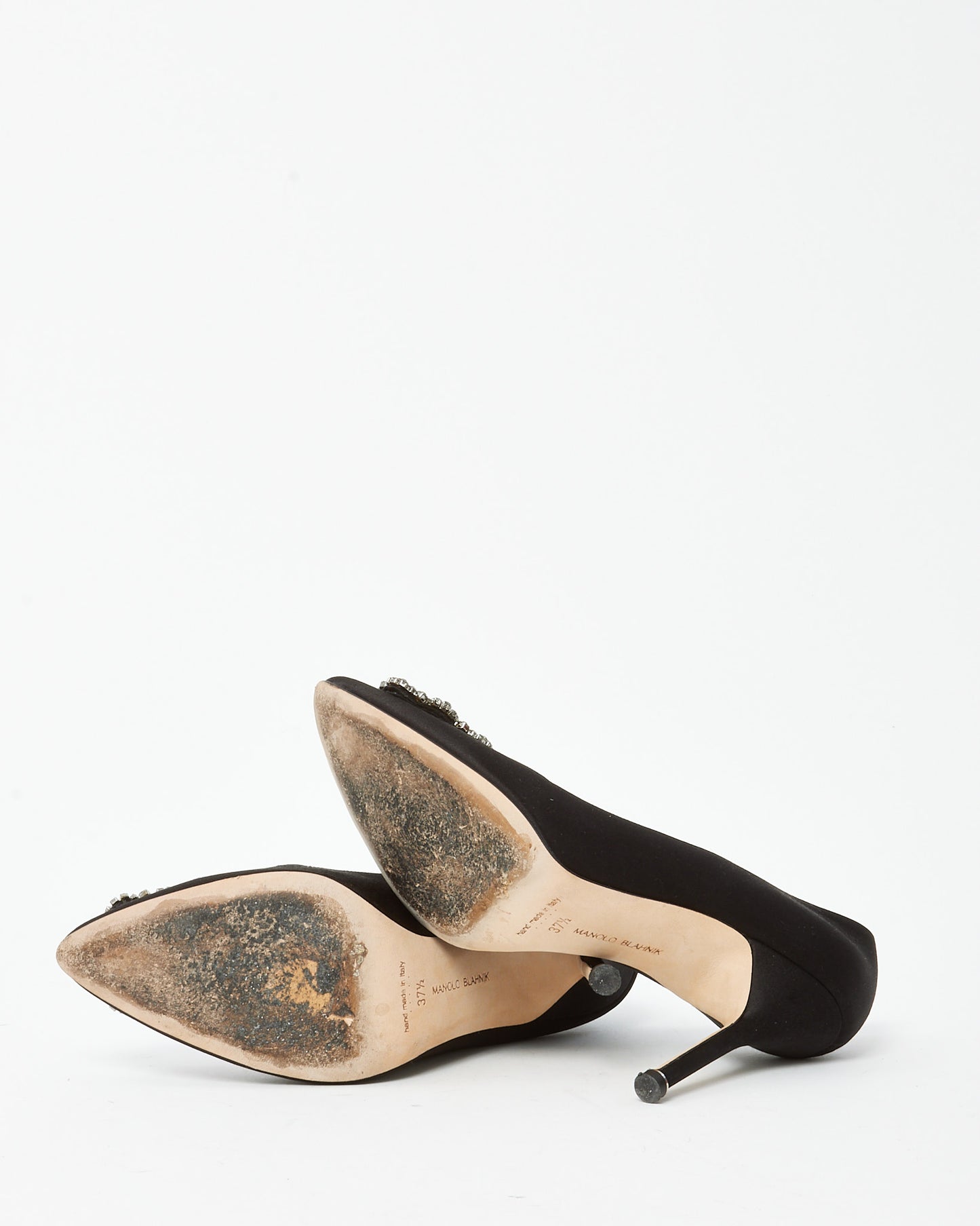 Manolo Blahnik Black Satin Jewel Buckle Hangisi Pumps - 37.5