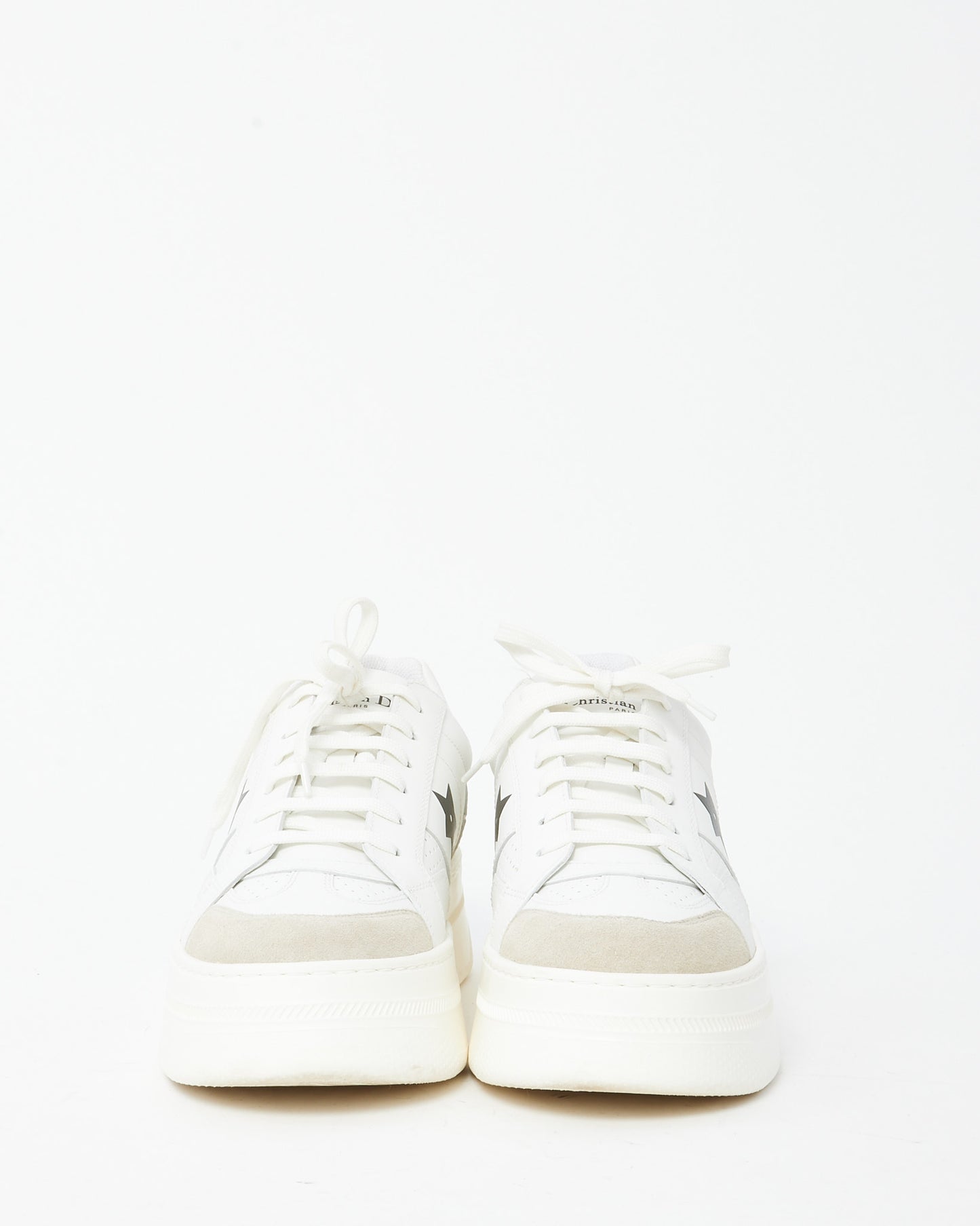 Dior White Calfskin Leather and Beige Suede Dior Star Sneakers - 39