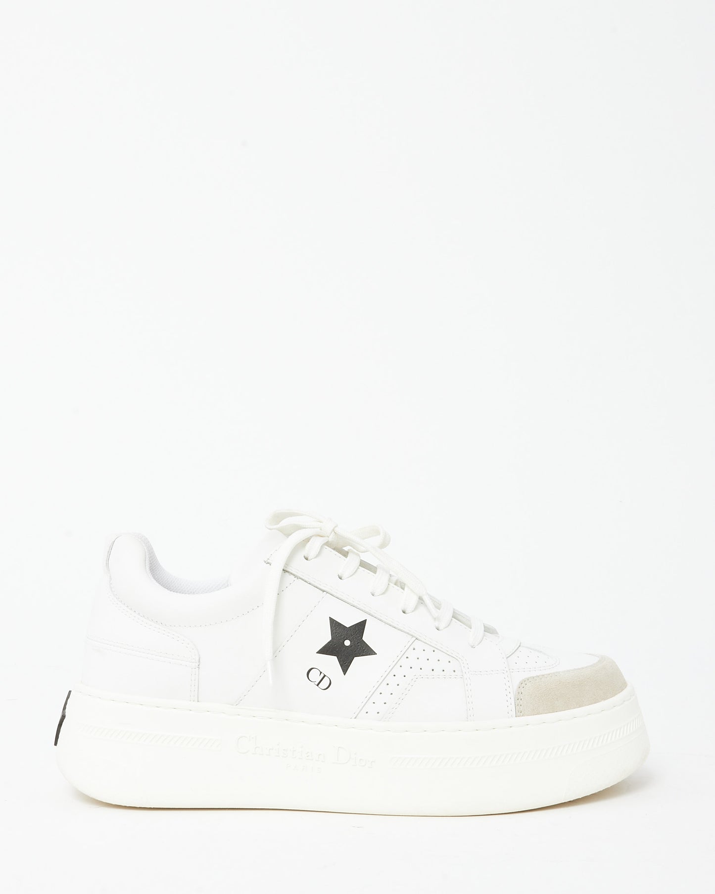 Dior White Calfskin Leather and Beige Suede Dior Star Sneakers - 39