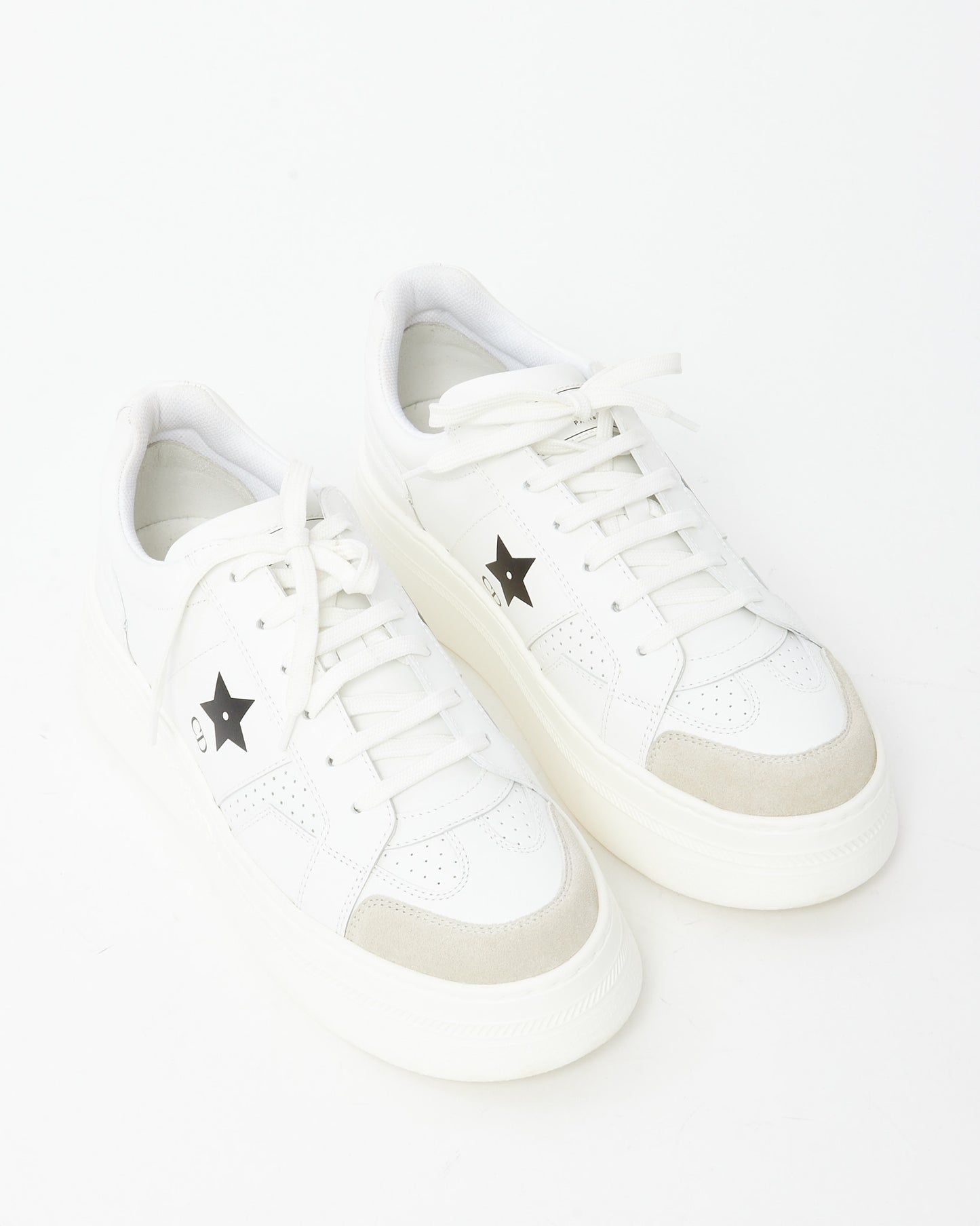 Dior White Calfskin Leather and Beige Suede Dior Star Sneakers - 39