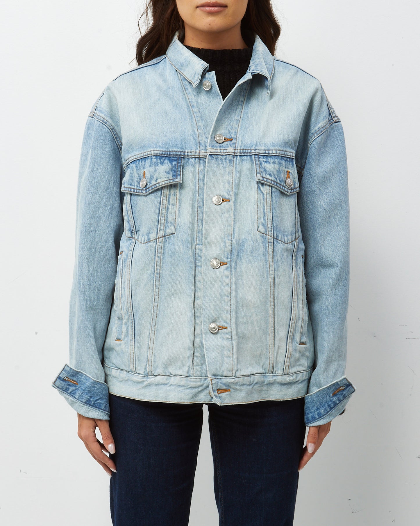 Balenciaga Light Blue Denim White Logo Oversize Jean Jacket - FR 44/M/L