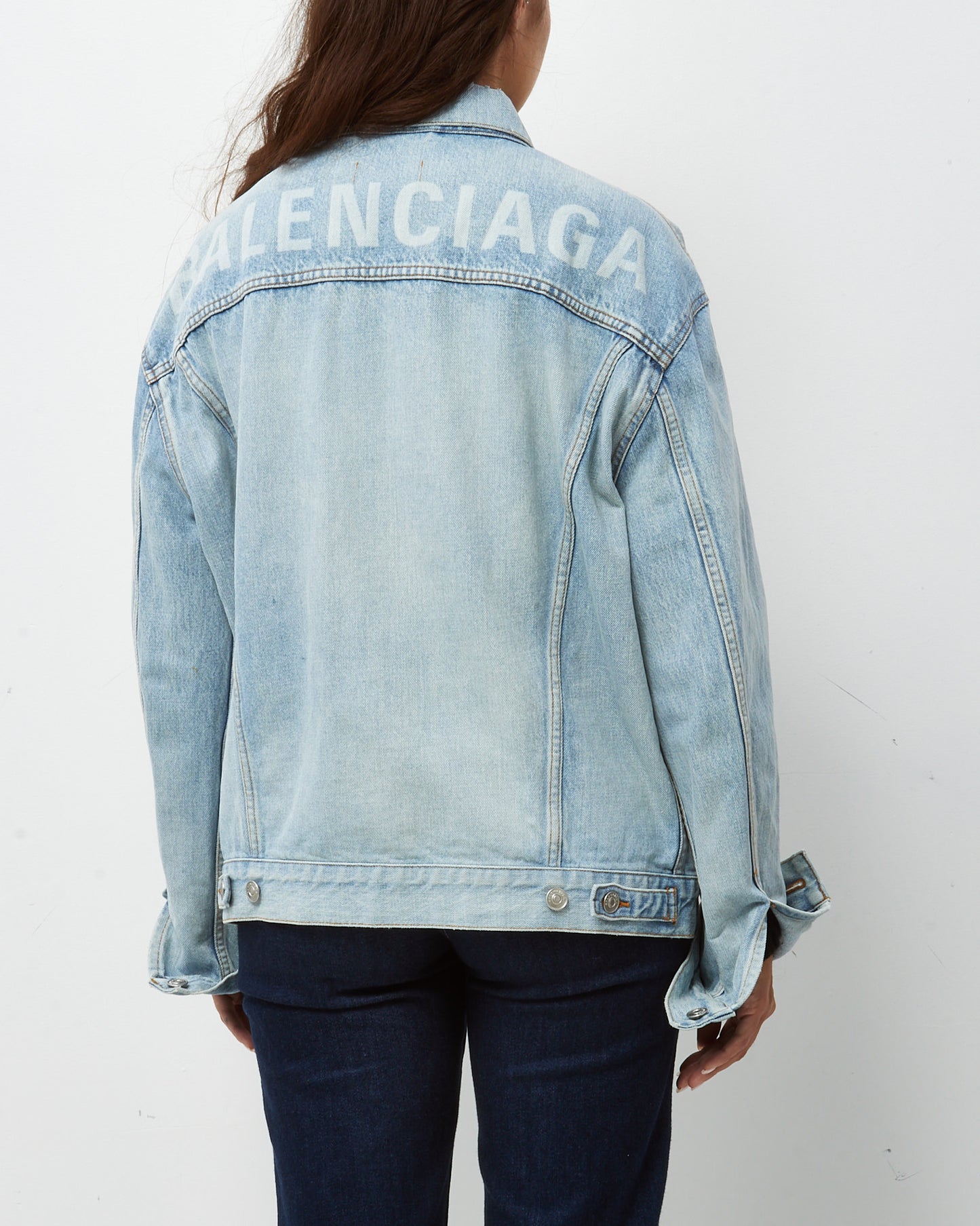 Balenciaga Light Blue Denim White Logo Oversize Jean Jacket - FR 44/M/L