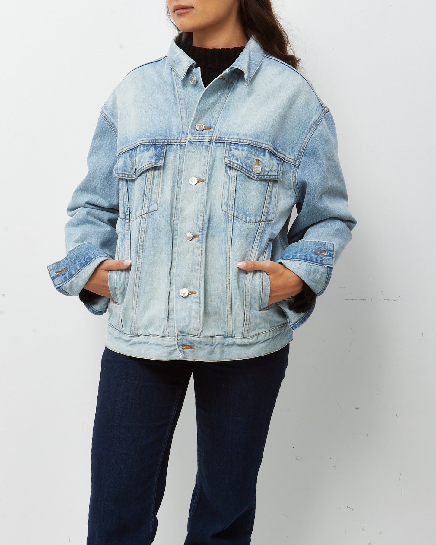 Balenciaga Light Blue Denim White Logo Oversize Jean Jacket - FR 44/M/L