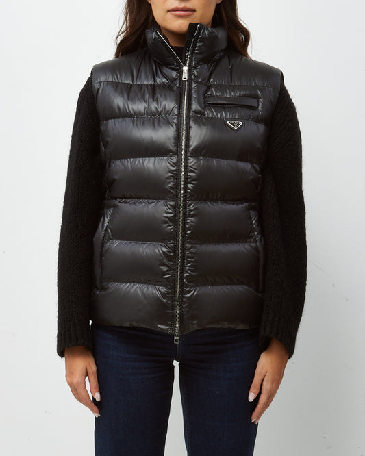 Prada Men's Black Shiny Nylon Padded Logo Puffer Vest - 46 IT MEN / 36 US / S