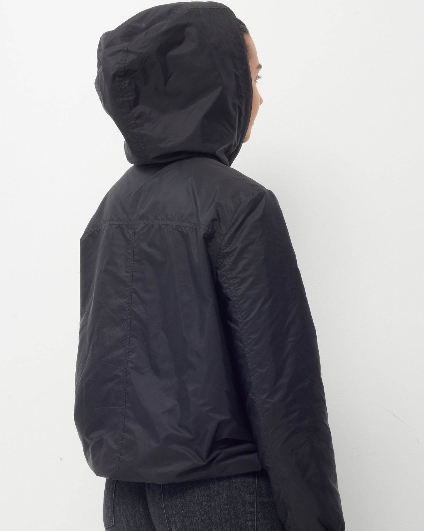 Prada Black Waterproof Insulated Re-Nylon Logo Hooded Bomber Jacket - 44