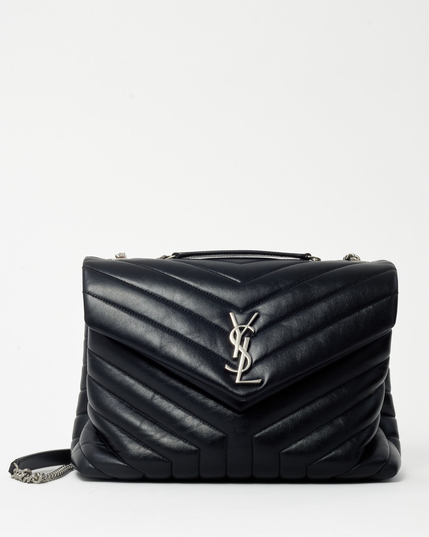 Saint Laurent Black Chevron Leather Medium Loulou Shoulder Bag SHW